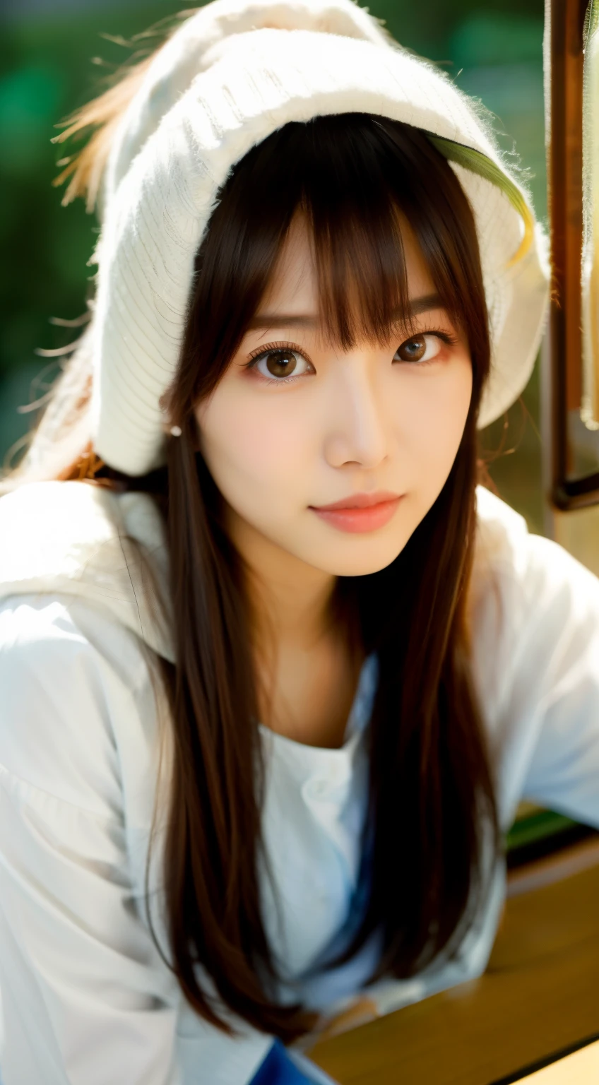 there is a woman with long hair sitting at a table, lalisa manobal, chiho, Yoshitomo Nara, sakimichan, shikamimi, ulzzang, jaeyeon nam, junko enoshima, lalisa manoban of blackpink, sakimi chan, with bangs, brown bangs