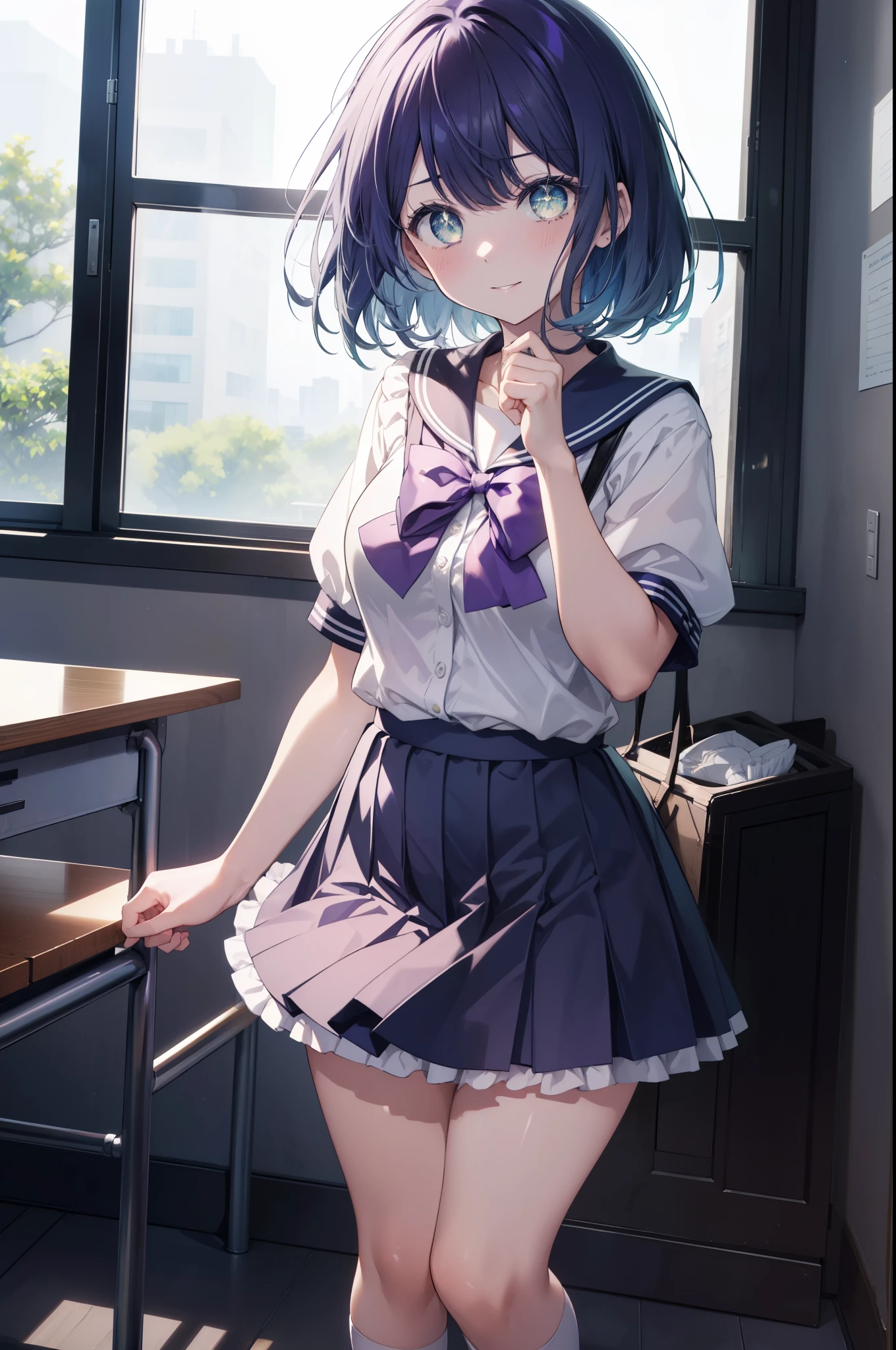 masterpiece, highest quality, Confused, Perfect Anatomy, 1 girl, alone, Itsuwa,short hair,Black Hair,Brown eyes,smile,blush,Open your mouth,Happy atmosphere,break skirt, shirt, bow, ribbon, , white shirt, Short sleeve, Pleated skirt, collared shirt, mini skirt, bowtie, 黒いloafers , Black Skirt, Black Pantyhose, loafers, green bow, whole bodyがイラストに入るように, (Blue Sweater Vest:1.5),evening,sunset,The sun goes down,walk,break outdoors, construction area,
break looking at viewer, whole body,
break (masterpiece:1.2), highest quality, High resolution, unity 8k wallpaper, (shape:0.8), (Beautiful details:1.6), Highly detailed face, Perfect lighting, Extremely detailed CG, (Perfect hands, Perfect Anatomy),