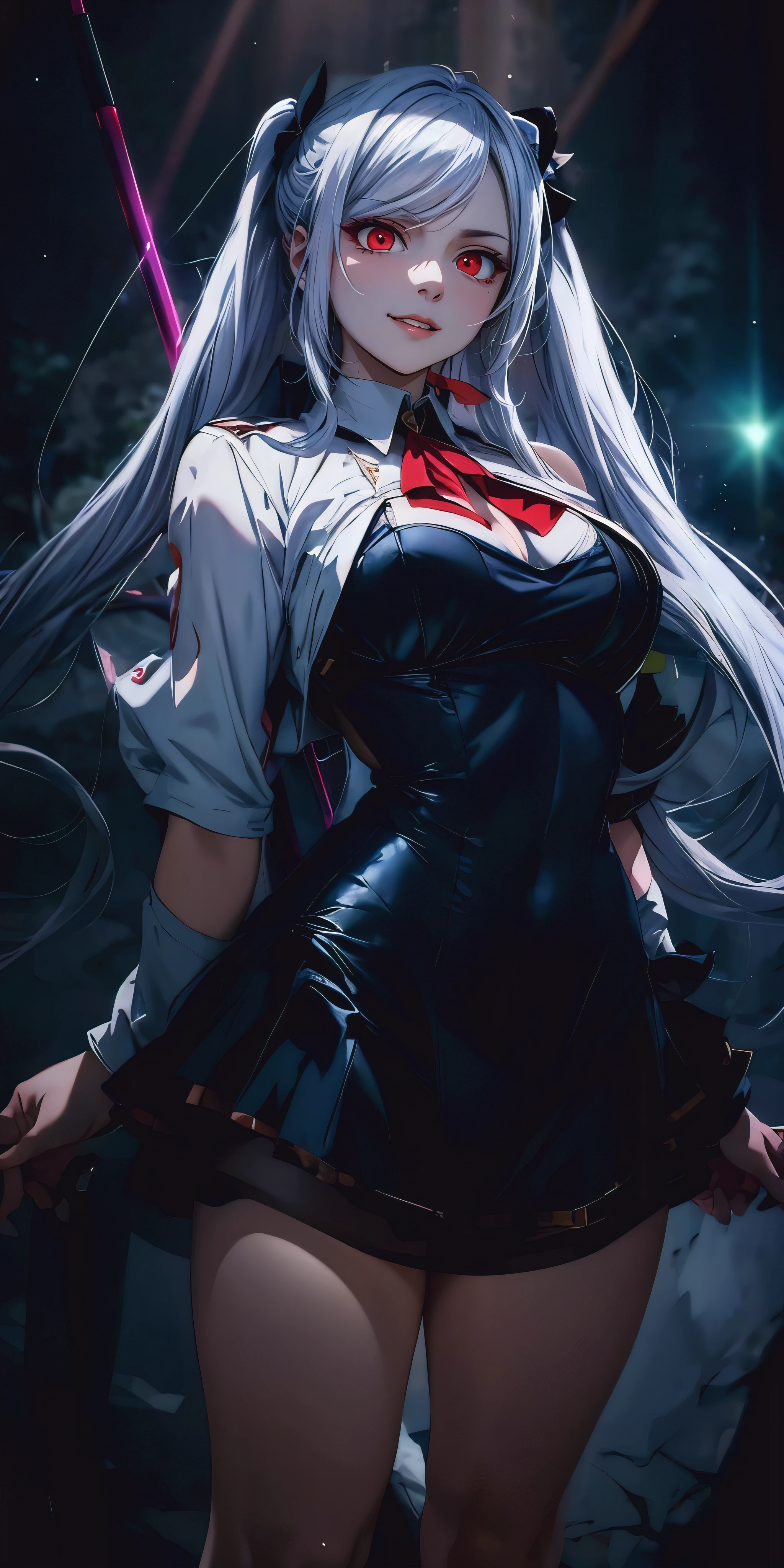 silver hair, twintail, bow, red eyes, breasts, epic art, fantasy, (8k, RAW photo, photorealistic:1.25) ,( lipgloss, eyelashes, gloss-face, glossy skin, best quality, ultra highres, depth of field, chromatic aberration, caustics, Broad lighting, natural shading, Kpop idol) looking at the audience With serenity and goddess-like bliss, big breasts, transparent clothings, transparency cloth, bra less, (transparent clothes), (big breasts), (big tits), full body,