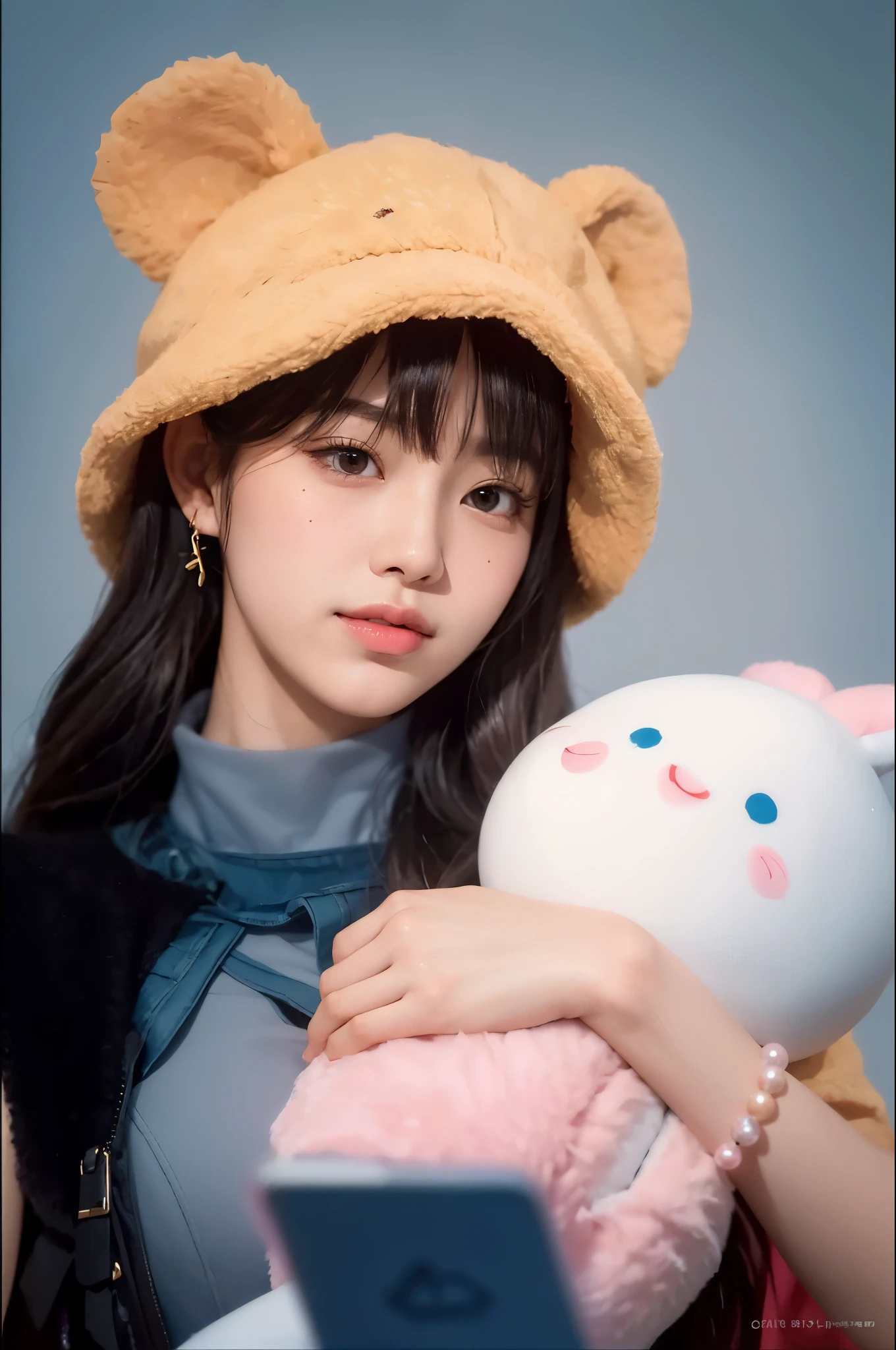 Wonyoung con pelo naranja rojizo y suave, ojos brillantes y labios esponjosos