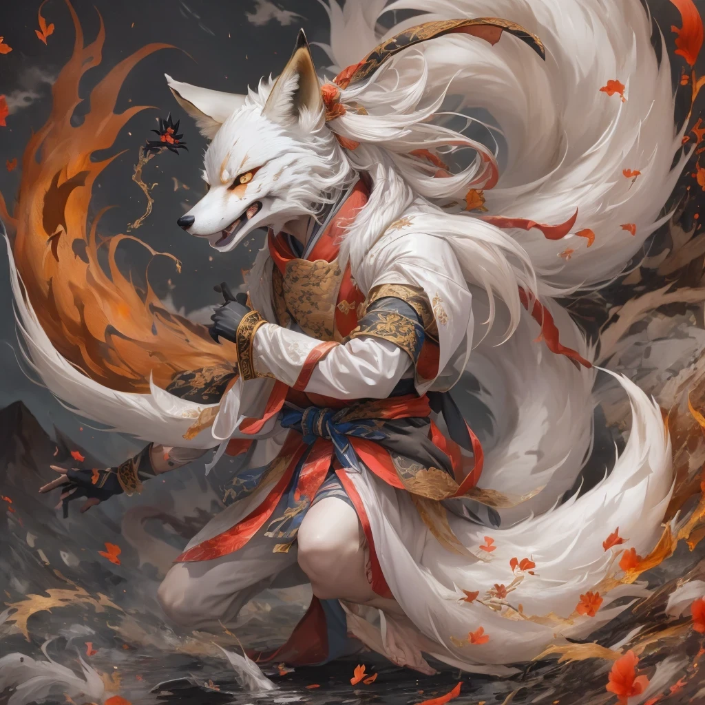 Nine-tailed fox 32k,red and white仙魔界, Chance encounter with Liu Hanshu, He saw his old self in him, Decided to accept him as a disciple, teach him how to protect himself, But because of the hidden star map, Phoenix and the Liu family、Jade Sword Sect builds relationships, Beginning with the death of Liu Hanshu, Qin Yu embarked on the road of confrontation with powerful enemies, work hard, make yourself stronger, Stick to your core path of justice, (nine-tailed fox)eyes full of anger,red and whitenine-tailed fox握緊了拳頭,dash forward,Give the opponent a fatal blow,full body lesbian,Full body nine-tailed fox male mage 32k(傑作canyon超HD)Phoenix(canyon)climb the streets, explosion scene(nine-tailed fox), (dragon), nine-tailed fox憤怒的戰鬥姿態, looking at the ground, batik linen headscarf, 中國red and white圖案長袖服裝, canyonred and whitenine-tailed fox(abstract acrylic splash:1.2)red and white(realistically:1.4),black hair,flour fluttering,rainbow background, high resolution, detail, RAW photos, Sharp Re, Nikon D850 film photo by Jefferies Lee 4 Kodak Portra 400 camera F1.6 guns, colorful, Ultra-realistic and vivid textures, dramatic lighting, Unreal Engine Art Station Trend, Sinest 800,red and white飄逸的霧氣,(((叢林canyon)))The injured line up in the street(OK)climb the streets,Movie Master Instant Image Quality(masterpiece,HD,Ultra high quality,32k) (linen batik scarf), fighting stance, looking at the ground, Linen bandana, 中國nine-tailed fox圖案長袖服裝, 早上的nine-tailed fox(Abstract gouache splash:1.2), dark clouds lightning background,sprinkling
