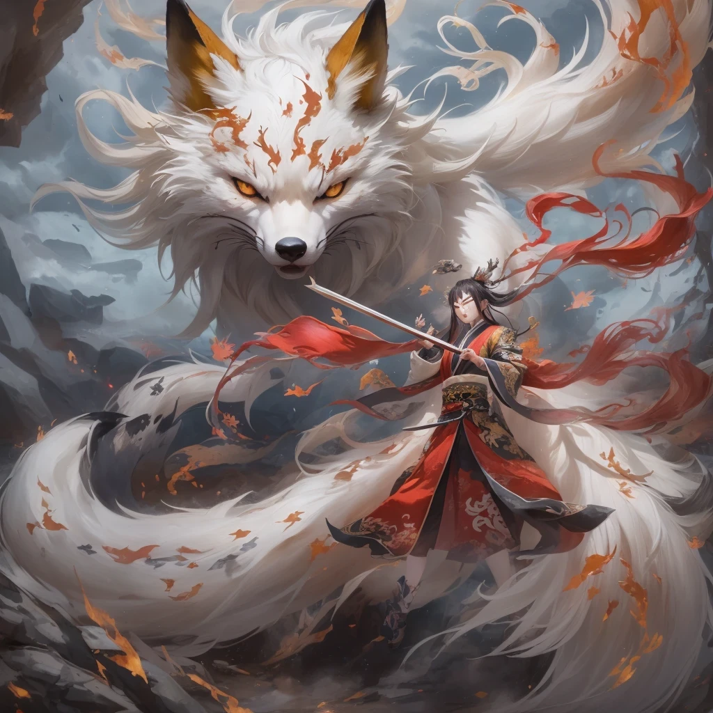 Nine-tailed fox 32k，red and white仙魔界, Chance encounter with Liu Hanshu, He saw his old self in him, Decided to accept him as a disciple, teach him how to protect himself, But because of the hidden star map, Phoenix and the Liu family、Jade Sword Sect builds relationships, Beginning with the death of Liu Hanshu, Qin Yu embarked on the road of confrontation with powerful enemies, work hard, make yourself stronger, Stick to your core path of justice, （nine-tailed fox）eyes full of anger，red and whitenine-tailed fox握緊了拳頭，dash forward，Give the opponent a fatal blow，full body lesbian，Full body nine-tailed fox male mage 32k（傑作canyon超HD）Phoenix（canyon）climb the streets， explosion scene（nine-tailed fox）， （dragon）， nine-tailed fox憤怒的戰鬥姿態， looking at the ground， batik linen headscarf， 中國red and white圖案長袖服裝， canyonred and whitenine-tailed fox（abstract acrylic splash：1.2）red and white（realistically：1.4），black hair，flour fluttering，rainbow background， high resolution， detail， RAW photos， Sharp Re， Nikon D850 film photo by Jefferies Lee 4 Kodak Portra 400 camera F1.6 guns, colorful, Ultra-realistic and vivid textures, dramatic lighting, Unreal Engine Art Station Trend, Sinest 800，red and white飄逸的霧氣,（（（叢林canyon）））The injured line up in the street（OK）climb the streets，Movie Master Instant Image Quality（masterpiece，HD，Ultra high quality，32k） （linen batik scarf）， fighting stance， looking at the ground， Linen bandana， 中國nine-tailed fox圖案長袖服裝， 早上的nine-tailed fox（Abstract gouache splash：1.2）， dark clouds lightning background，sprinkling