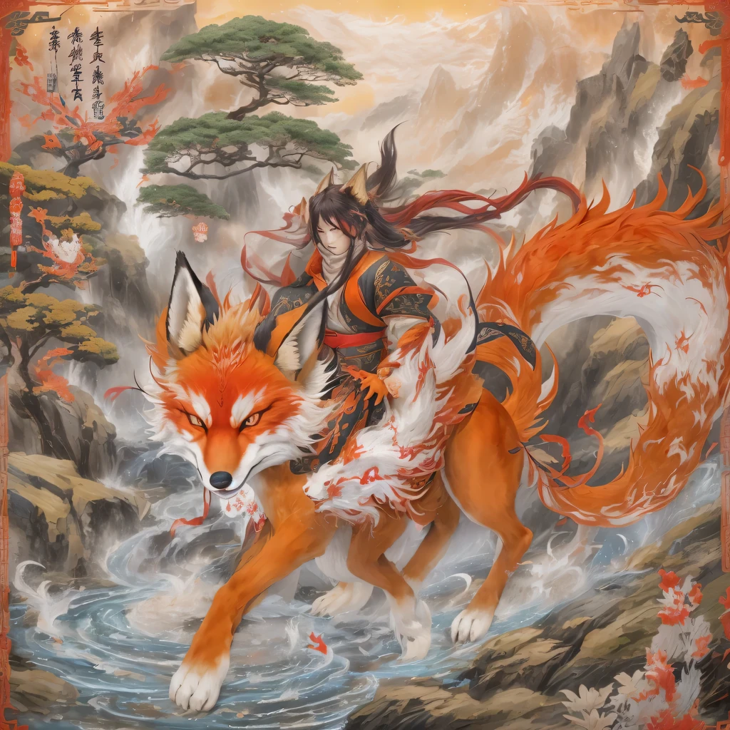 Nine-tailed fox 32k，red and white仙魔界, Chance encounter with Liu Hanshu, He saw his old self in him, Decided to accept him as a disciple, teach him how to protect himself, But because of the hidden star map, Phoenix and the Liu family、Jade Sword Sect builds relationships, Beginning with the death of Liu Hanshu, Qin Yu embarked on the road of confrontation with powerful enemies, work hard, make yourself stronger, Stick to your core path of justice, （nine-tailed fox）eyes full of anger，red and whitenine-tailed fox握緊了拳頭，dash forward，Give the opponent a fatal blow，full body lesbian，Full body nine-tailed fox male mage 32k（傑作canyon超HD）Phoenix（canyon）climb the streets， explosion scene（nine-tailed fox）， （dragon）， nine-tailed fox憤怒的戰鬥姿態， looking at the ground， batik linen headscarf， 中國red and white圖案長袖服裝， canyonred and whitenine-tailed fox（abstract acrylic splash：1.2）red and white（realistically：1.4），black hair，flour fluttering，rainbow background， high resolution， detail， RAW photos， Sharp Re， Nikon D850 film photo by Jefferies Lee 4 Kodak Portra 400 camera F1.6 guns, colorful, Ultra-realistic and vivid textures, dramatic lighting, Unreal Engine Art Station Trend, Sinest 800，red and white飄逸的霧氣,（（（叢林canyon）））The injured line up in the street（OK）climb the streets，Movie Master Instant Image Quality（masterpiece，HD，Ultra high quality，32k） （linen batik scarf）， fighting stance， looking at the ground， Linen bandana， 中國nine-tailed fox圖案長袖服裝， 早上的nine-tailed fox（Abstract gouache splash：1.2）， dark clouds lightning background，sprinkling