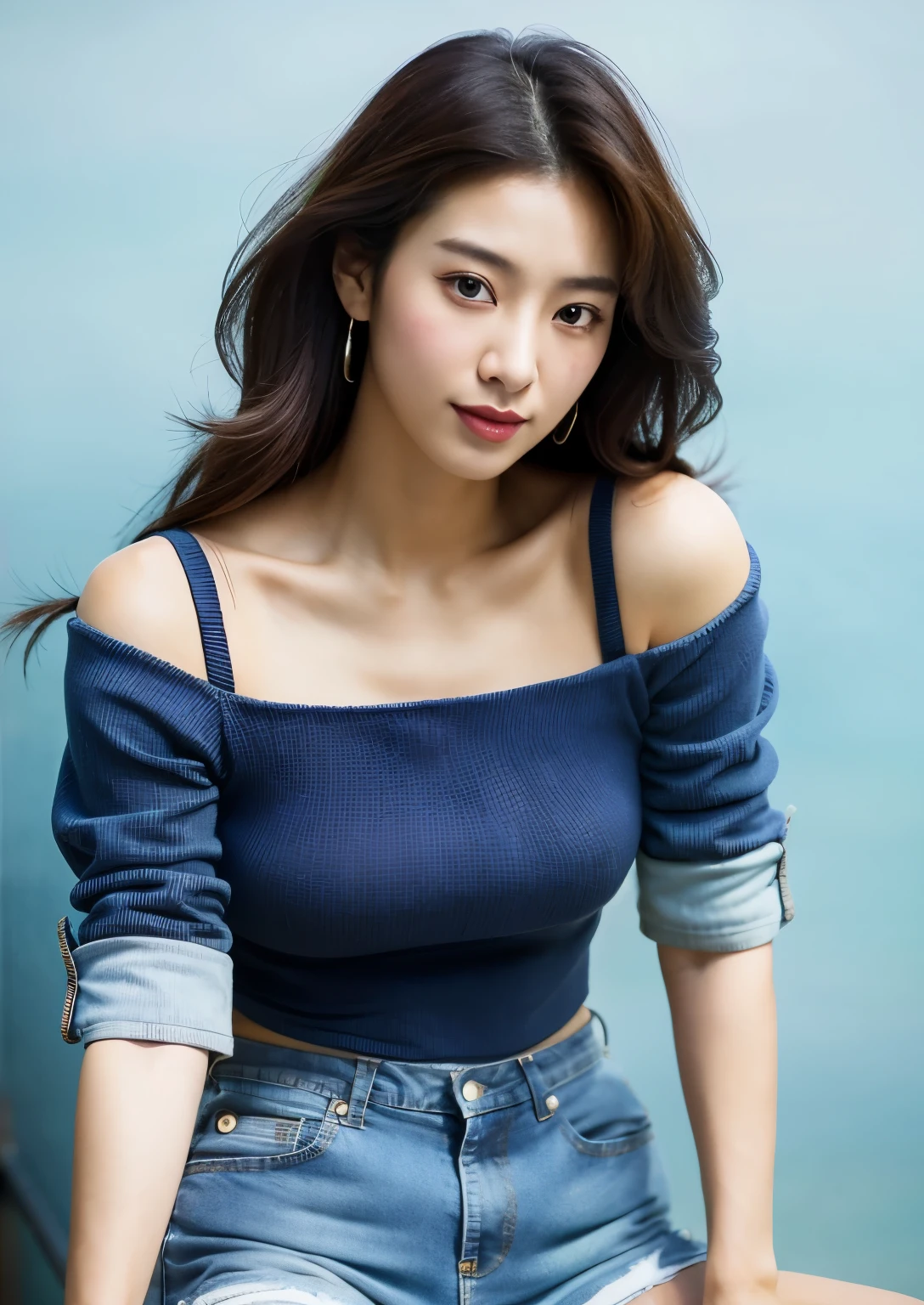 arafed asian woman in a tan top and denim shorts posing for a picture, beautiful asian girl, gorgeous young korean woman, korean girl, asian girl, beautiful south korean woman, wearing tight simple clothes, beautiful young korean woman, wearing tight shirt, beautiful asian woman, tight shirt, 2 4 year old female model, young asian girl, an asian woman, korean woman