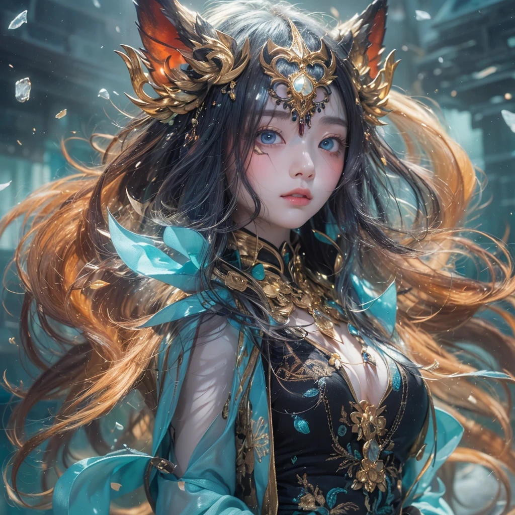 Feitian Nine Tails Light Blue Celestial Master Flame Hairy Fox Star,novel,Torch Night Black Gold Orange Snake Print Silk Trousers,Rouge Diamond Tulle Sheer Lizard Print,Fat girl flying in space in the snow 1:900 miniatures,Front view,pure transparency,put on boxing gloves,Wear gold-framed reflective sunglasses,Panoramic super wide angle,very happy,Authentic and delicate texture,Strong visual impact,Super detailed,dream girl,delicate face型,beautiful eyes,Hair floating in the air, Cherry style,Zhou Xiaotong,crystal clear,Good sense of perspective,Light and shadow effects,16K smooth,surface reflected light,flowing black hair,Water Goddess 32K,complicated,grace,Very detailed,magnificent,digital photography,Autumn Cowboy Shooting,Surrealism,broken ruby,defeat magic,Water magic entanglement,(masterpiece,movie lighting,beautiful eyes:1.2),high dynamic range,void 5 energy storm,(china 1 girl,black eyes:1.5),rouge skin,glowing skin,(sit on stone:1.5),delicate face,black hair,Put on gorgeous golden armor,take off shoulders,,short skirt,beautiful golden armor,it'It's raining,beautiful big breasts,looking at the audience,Turn your back to the camera,masterpiece,side,side portrait close-up