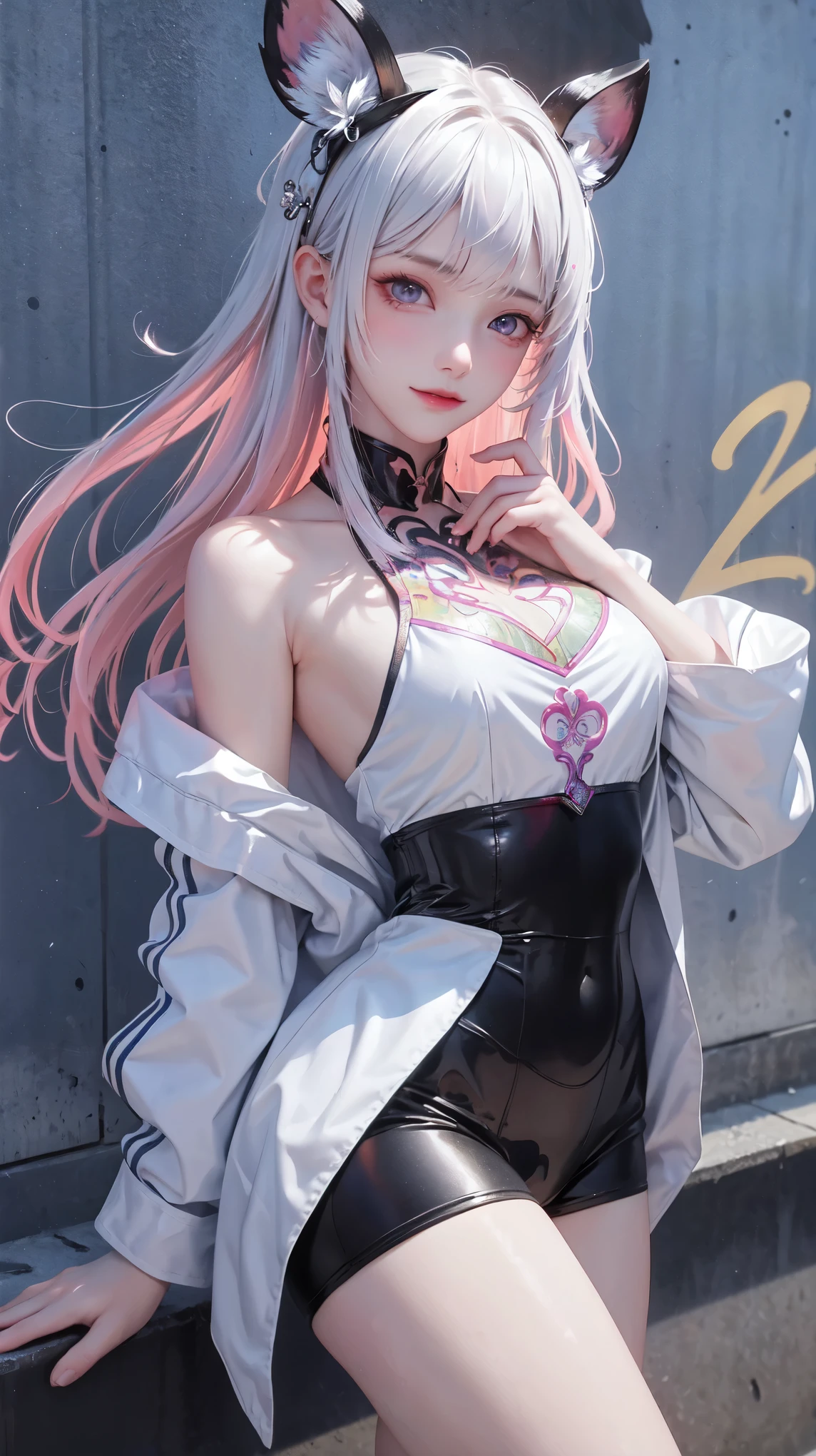 (best quality), masterpiece, 极其细致的CG8K插painting, high color, Extremely high color saturation, All colors are deepened, painting, graffiti art, central composition, Extremely detailed light and shadow, graffiti wall, The walls are painted bright colors, 1 girl graffiti 1 girl looking at the wall, The face and eyes are very detailed, medium length hair, sportswear, colorful clouds