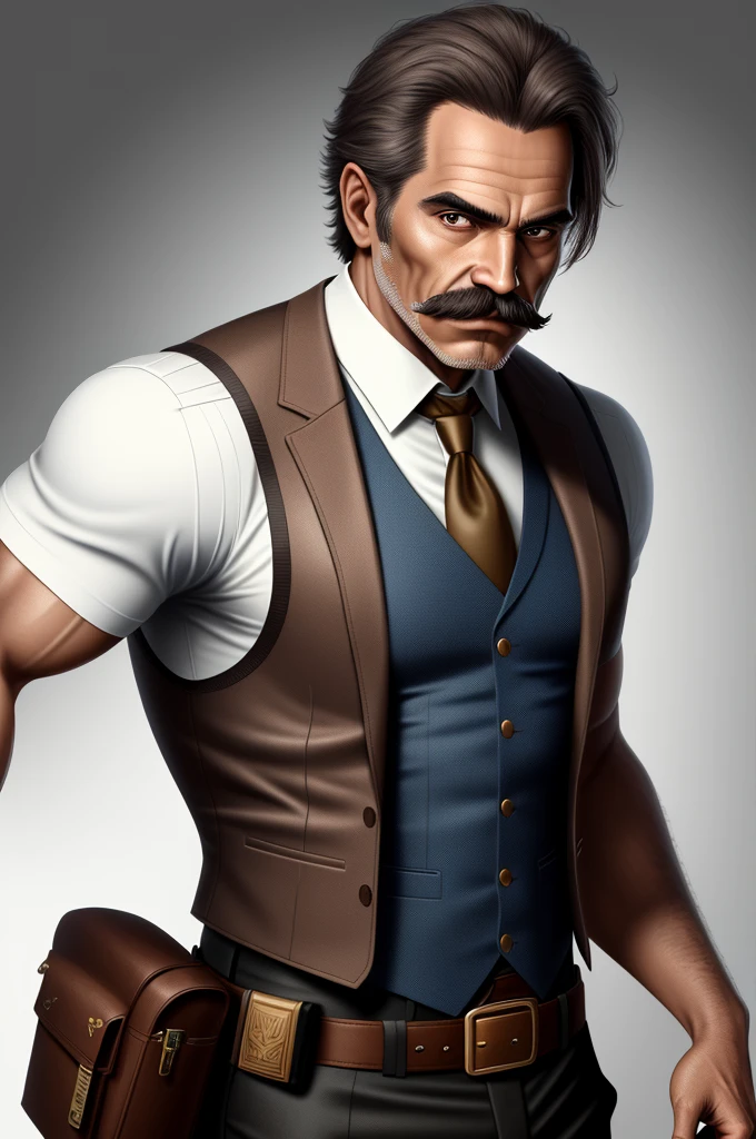 there is a man with a mustache, sigh, UHD, textured skin, super detail, high details, high quality, best quality, highres, wearing vest police