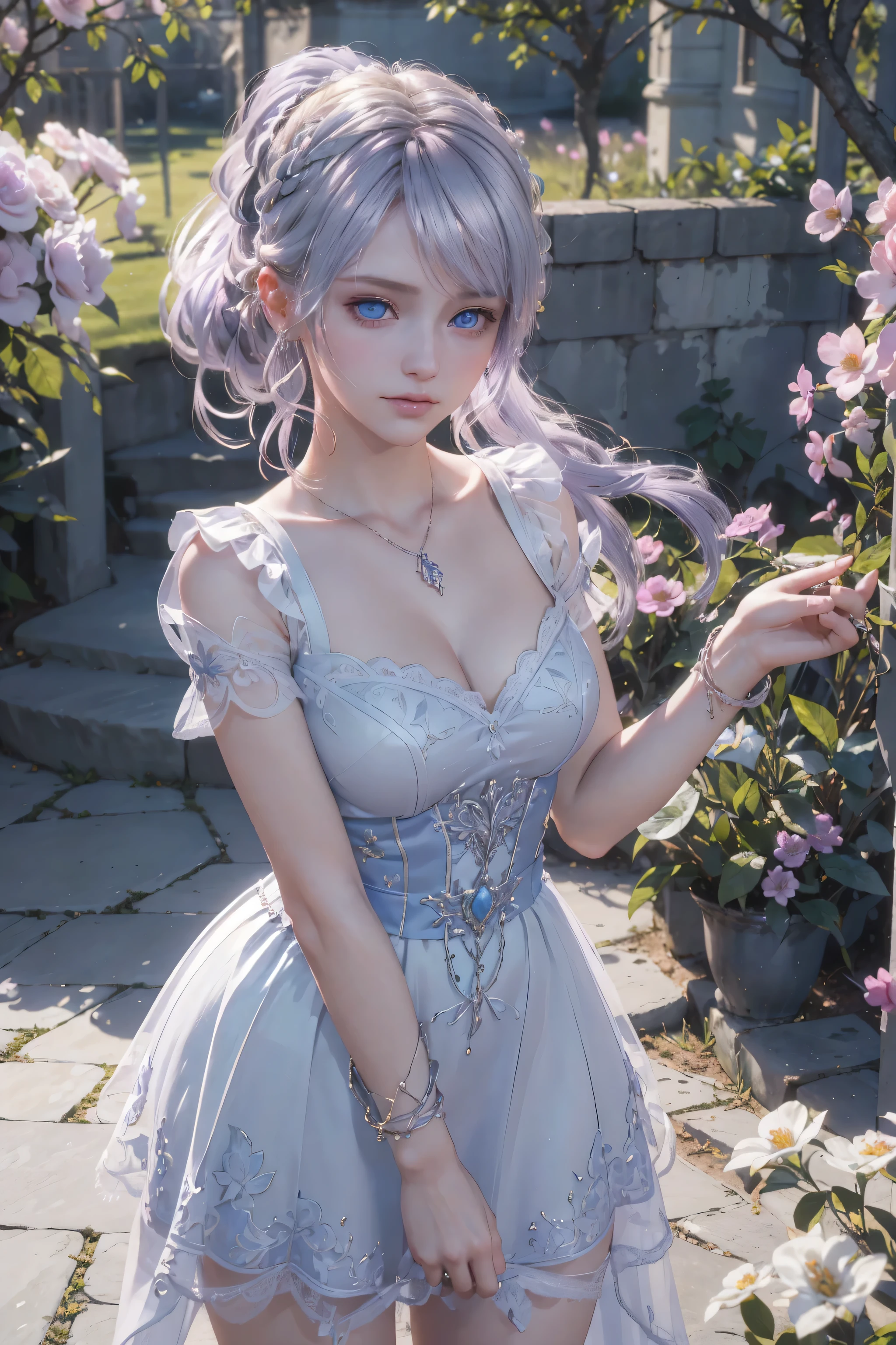 The tooltip for a given topic is as follows: "Girl with a European face, Aryan face, Silvery-purple hair, pale purple blue hair, Bright blue eyes, hair tied and falling over the right shoulder. she has a (Best Quality, 4k, 8K, hight resolution, Masterpiece:1.2) Ultra-detailed features, including realistic, Photorealistic eyes and face. The image shows a medium (Insert Material) that resembles an illustration, oil painting, or 3D rendering. Girl in garden with bright flowers and sharp focus, soft studio lighting. The overall atmosphere is calm and serene, with a touch of unearthly beauty. The color scheme is dominated by shades of black, Creating a dreamy and surreal aesthetic."