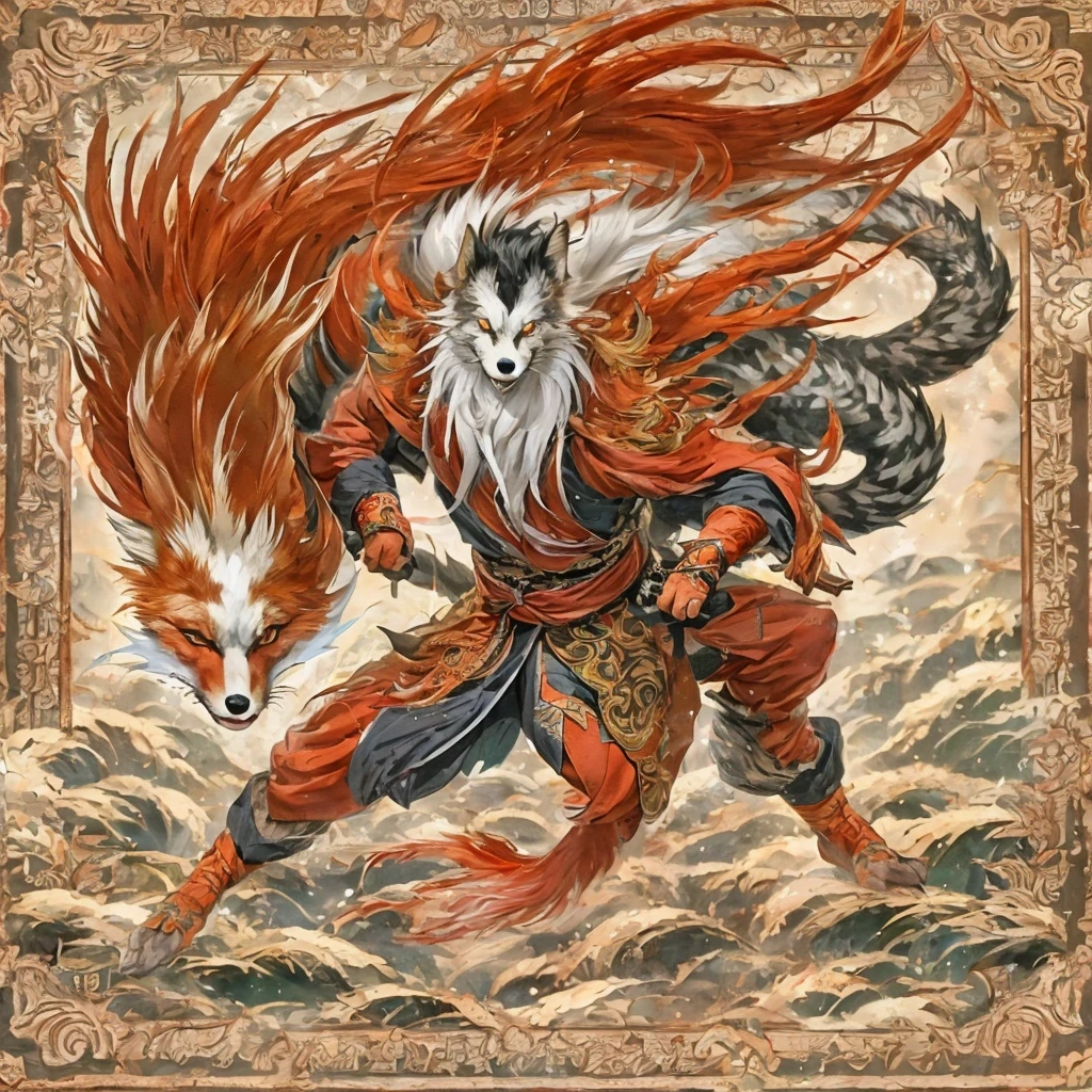 Nine-tailed fox 32k,Telephoto tilt-shift micro viewing angle,red and white仙魔界, Chance encounter with Liu Hanshu, He saw his old self in him, Decided to accept him as a disciple, teach him how to protect himself, But because of the hidden star map, Phoenix and the Liu family、Jade Sword Sect builds relationships, Beginning with the death of Liu Hanshu, Qin Yu embarked on the road of confrontation with powerful enemies, work hard, make yourself stronger, Stick to your core path of justice, (nine-tailed fox)eyes full of anger,red and whitenine-tailed fox握緊了拳頭,dash forward,Give the opponent a fatal blow,full body lesbian,Full body nine-tailed fox male mage 32k(傑作canyon超HD)Phoenix(canyon)climb the streets, explosion scene(nine-tailed fox), (dragon), nine-tailed fox憤怒的戰鬥姿態, looking at the ground, batik linen headscarf, 中國red and white圖案長袖服裝, canyonred and whitenine-tailed fox(abstract acrylic splash:1.2)red and white(realistically:1.4),black hair,flour fluttering,rainbow background, high resolution, detail, RAW photos, Sharp Re, Nikon D850 film photo by Jefferies Lee 4 Kodak Portra 400 camera F1.6 guns, colorful, Ultra-realistic and vivid textures, dramatic lighting, Unreal Engine Art Station Trend, Sinest 800,red and white飄逸的霧氣,(((叢林canyon)))The injured line up in the street(OK)climb the streets,Movie Master Instant Image Quality(masterpiece,HD,Ultra high quality,32k) (linen batik scarf), fighting stance, looking at the ground, Linen bandana, 中國nine-tailed fox圖案長袖服裝, 早上的nine-tailed fox(Abstract gouache splash:1.2), dark clouds lightning background,sprinkling