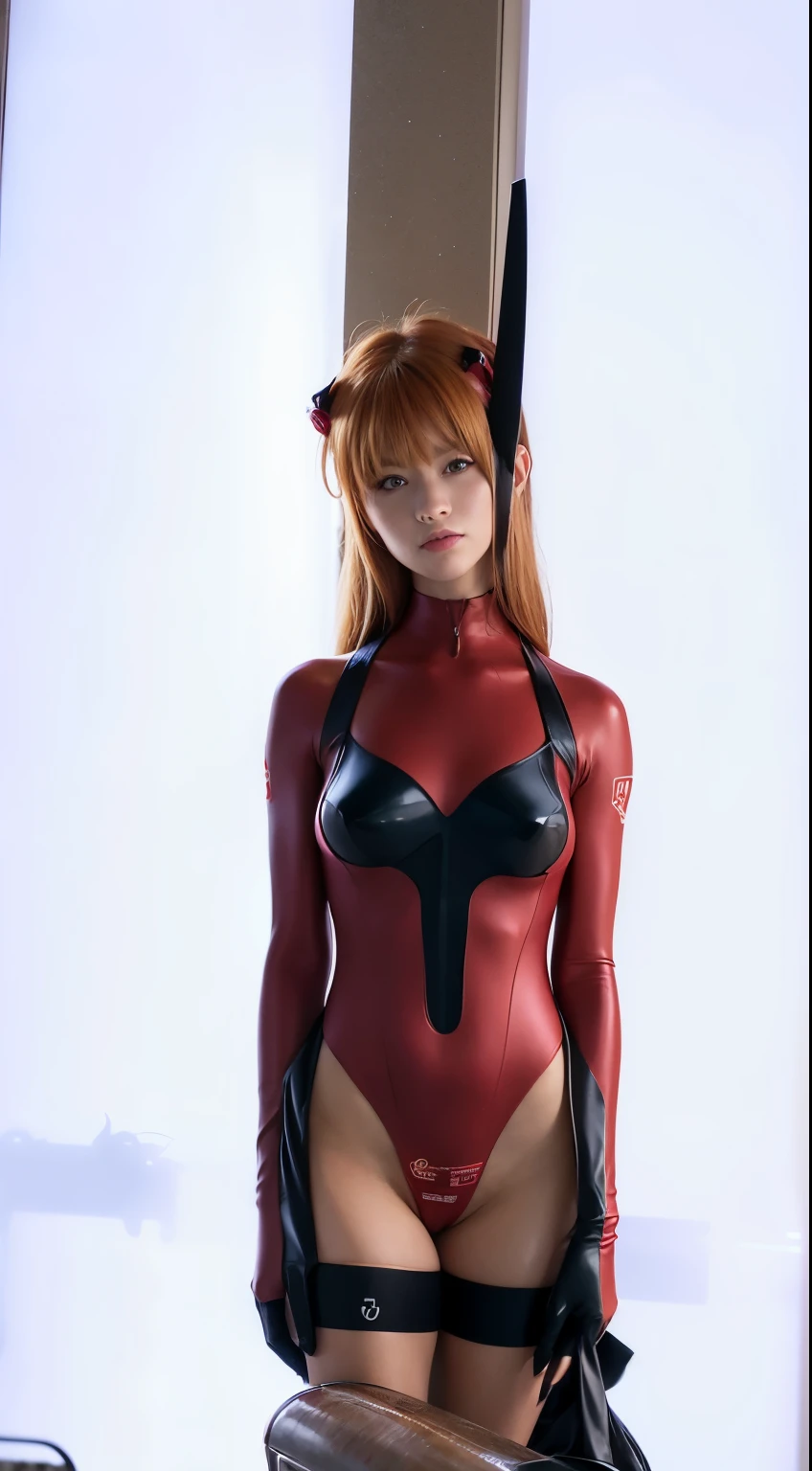 There is a woman in a red and black suit posing for a photo, portrait of Asuka langley soryu, Asuka langley sohryu, Asuka langley, beautiful Asuka from evangelion, Asuka langley soryu, Asuka langley souryuu, Asuka, Asuka suit under clothes!, Asuka from evangelion