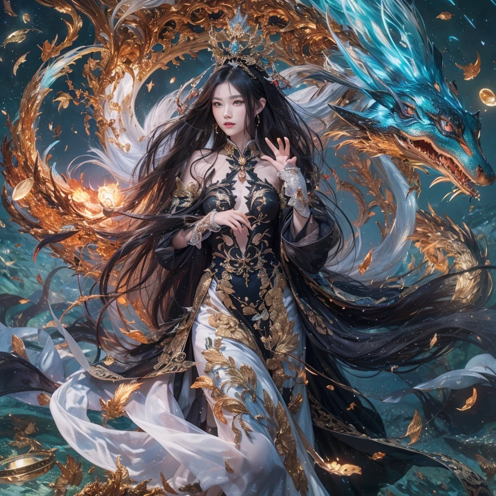 Feitian Nine Tails Light Blue Celestial Master Flame Hairy Fox Star，novel，Torch Night Black Gold Orange Snake Print Silk Trousers，Rouge Diamond Tulle Sheer Lizard Print，Fat girl flying in space in the snow 1:900 miniatures，Front view，pure transparency，put on boxing gloves，Wear gold-framed reflective sunglasses，Panoramic super wide angle，very happy，Authentic and delicate texture，Strong visual impact，Super detailed，dream girl，delicate face型，beautiful eyes，Hair floating in the air， Cherry style，Zhou Xiaotong，crystal clear，Good sense of perspective，Light and shadow effects，16K smooth，surface reflected light，flowing black hair，Water Goddess 32K，complicated，grace，Very detailed，magnificent，digital photography，Autumn Cowboy Shooting，Surrealism，broken ruby，defeat magic，Water magic entanglement，（masterpiece，movie lighting，beautiful eyes：1.2），high dynamic range，void 5 energy storm，(china 1 girl，black eyes:1.5），rouge skin，glowing skin，(sit on stone：1.5），delicate face，black hair，Put on gorgeous golden armor，take off shoulders，，short skirt，beautiful golden armor，it&#39;It&#39;s raining，beautiful big breasts，looking at the audience，Turn your back to the camera，masterpiece，side,side portrait close-up