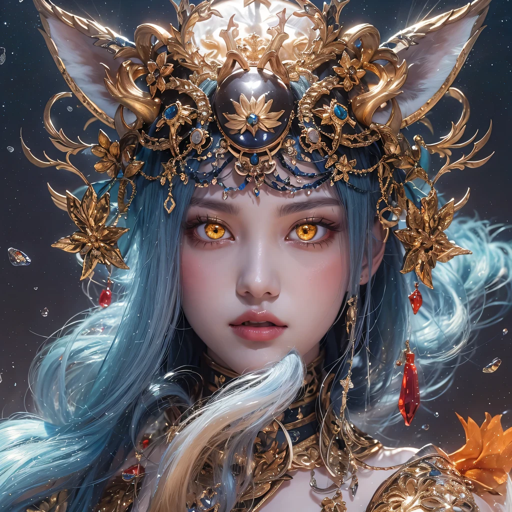 Feitian Nine Tails Light Blue Celestial Master Flame Hairy Fox Star，novel，Torch Night Black Gold Orange Snake Print Silk Trousers，Rouge Diamond Tulle Sheer Lizard Print，Fat girl flying in space in the snow 1:900 miniatures，Front view，pure transparency，put on boxing gloves，Wear gold-framed reflective sunglasses，Panoramic super wide angle，very happy，Authentic and delicate texture，Strong visual impact，Super detailed，dream girl，delicate face型，beautiful eyes，Hair floating in the air， Cherry style，Zhou Xiaotong，crystal clear，Good sense of perspective，Light and shadow effects，16K smooth，surface reflected light，flowing black hair，Water Goddess 32K，complicated，grace，Very detailed，magnificent，digital photography，Autumn Cowboy Shooting，Surrealism，broken ruby，defeat magic，Water magic entanglement，（masterpiece，movie lighting，beautiful eyes：1.2），high dynamic range，void 5 energy storm，(china 1 girl，black eyes:1.5），rouge skin，glowing skin，(sit on stone：1.5），delicate face，black hair，Put on gorgeous golden armor，take off shoulders，，short skirt，beautiful golden armor，it&#39;It&#39;s raining，beautiful big breasts，looking at the audience，Turn your back to the camera，masterpiece，side,side portrait close-up