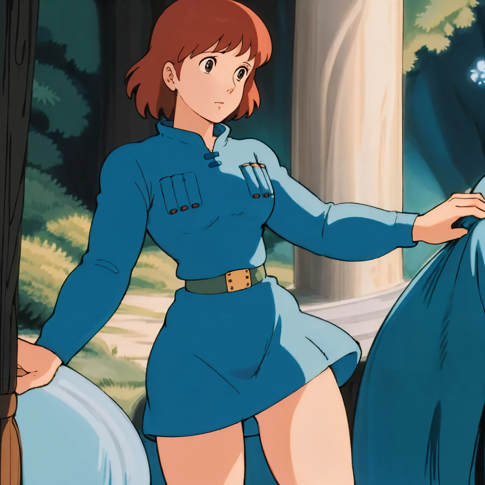 Thighs,perfect anatomy, perfect lighting,masterpiece,
Nausicaa,1girl,
blue_dress,long_sleeves,
nature,