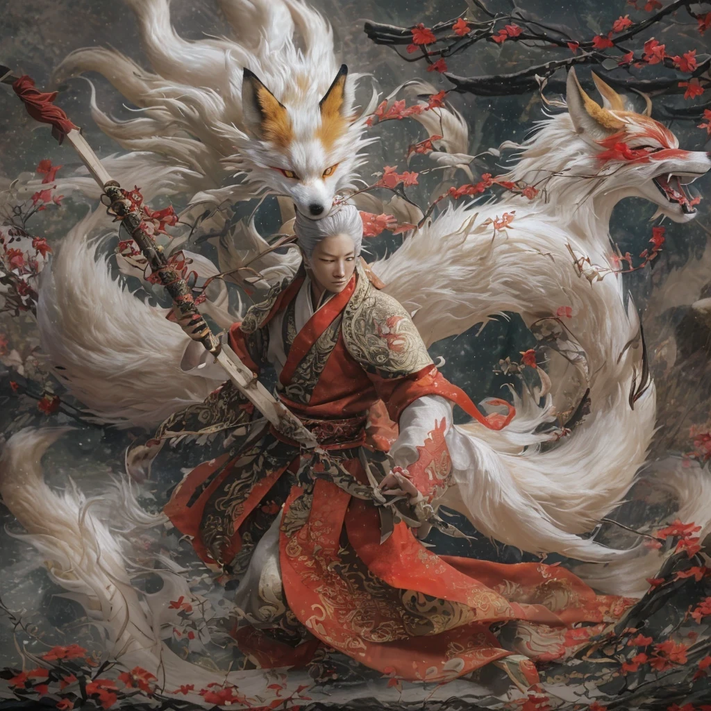 Nine-tailed fox 32k，Telephoto tilt-shift micro viewing angle，red and white仙魔界, Chance encounter with Liu Hanshu, He saw his old self in him, Decided to accept him as a disciple, teach him how to protect himself, But because of the hidden star map, Phoenix and the Liu family、Jade Sword Sect builds relationships, Beginning with the death of Liu Hanshu, Qin Yu embarked on the road of confrontation with powerful enemies, work hard, make yourself stronger, Stick to your core path of justice, （nine-tailed fox）eyes full of anger，red and whitenine-tailed fox握緊了拳頭，dash forward，Give the opponent a fatal blow，full body lesbian，Full body nine-tailed fox male mage 32k（傑作canyon超HD）Phoenix（canyon）climb the streets， explosion scene（nine-tailed fox）， （dragon）， nine-tailed fox憤怒的戰鬥姿態， looking at the ground， batik linen headscarf， 中國red and white圖案長袖服裝， canyonred and whitenine-tailed fox（abstract acrylic splash：1.2）red and white（realistically：1.4），black hair，flour fluttering，rainbow background， high resolution， detail， RAW photos， Sharp Re， Nikon D850 film photo by Jefferies Lee 4 Kodak Portra 400 camera F1.6 guns, colorful, Ultra-realistic and vivid textures, dramatic lighting, Unreal Engine Art Station Trend, Sinest 800，red and white飄逸的霧氣,（（（叢林canyon）））The injured line up in the street（OK）climb the streets，Movie Master Instant Image Quality（masterpiece，HD，Ultra high quality，32k） （linen batik scarf）， fighting stance， looking at the ground， Linen bandana， 中國nine-tailed fox圖案長袖服裝， 早上的nine-tailed fox（Abstract gouache splash：1.2）， dark clouds lightning background，sprinkling