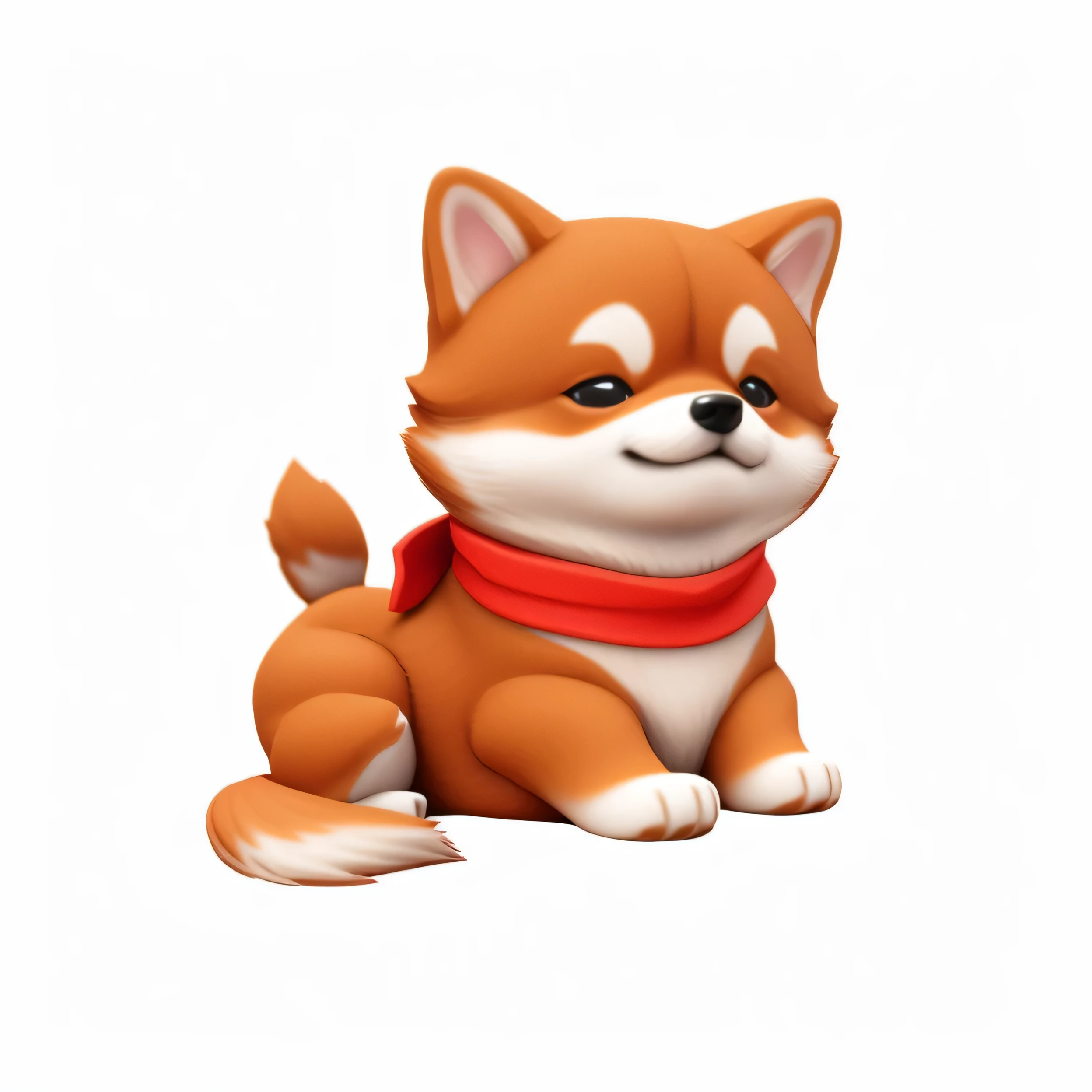 There is a small toy dog,There is a red scarf on it, Shiba Inu雕像, Shiba Inu, Isometric 3d fantasy cute dog, Shiba Inu dog, Shiba Inu, 3d model, kawaii cute dog, cute toys, Lovely 3D rendering, Ultra HD 4K