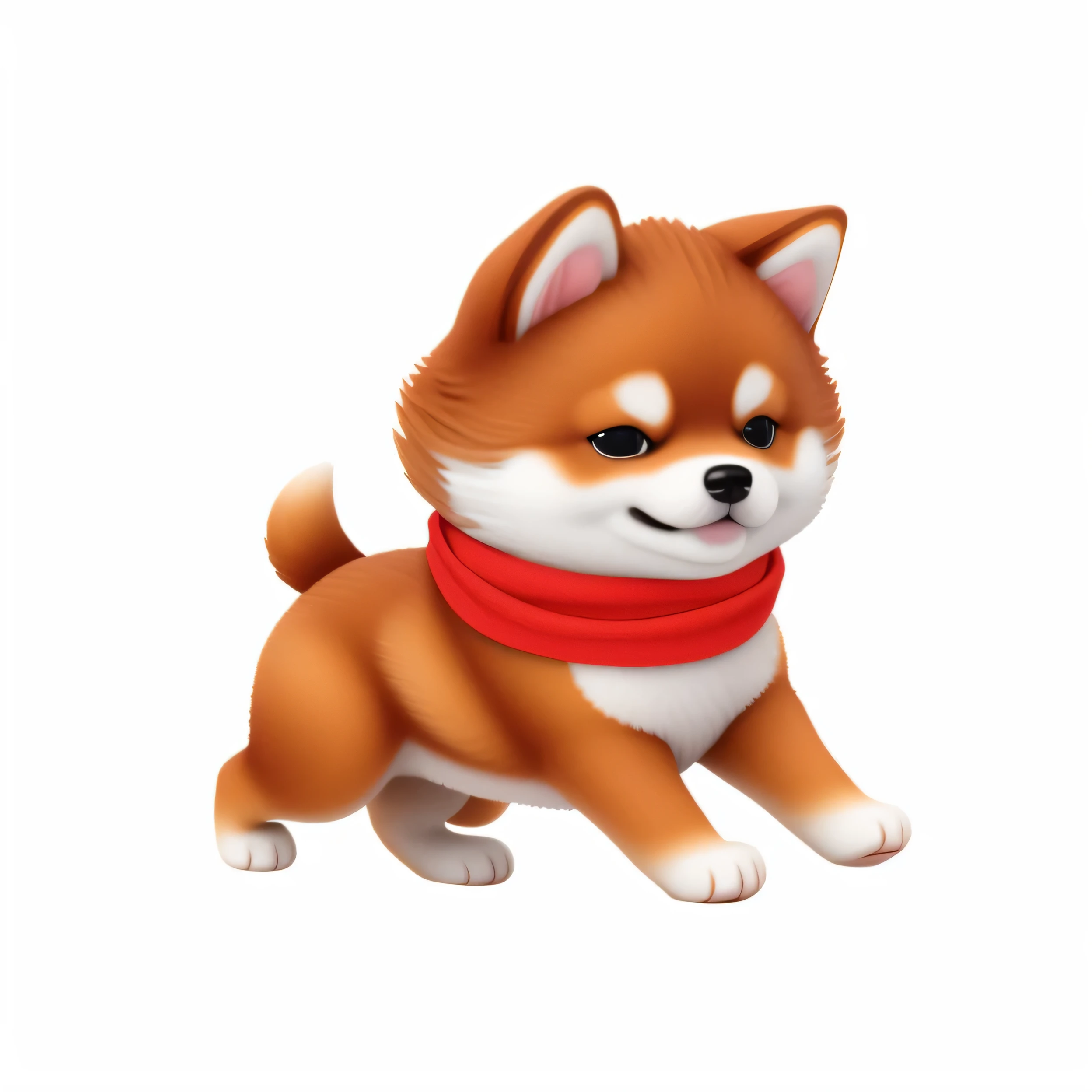 There is a small toy dog，There is a red scarf on it, Shiba Inu雕像, Shiba Inu, Isometric 3d fantasy cute dog, Shiba Inu dog, Shiba Inu, 3d model, kawaii cute dog, cute toys, Lovely 3D rendering, Ultra HD 4K