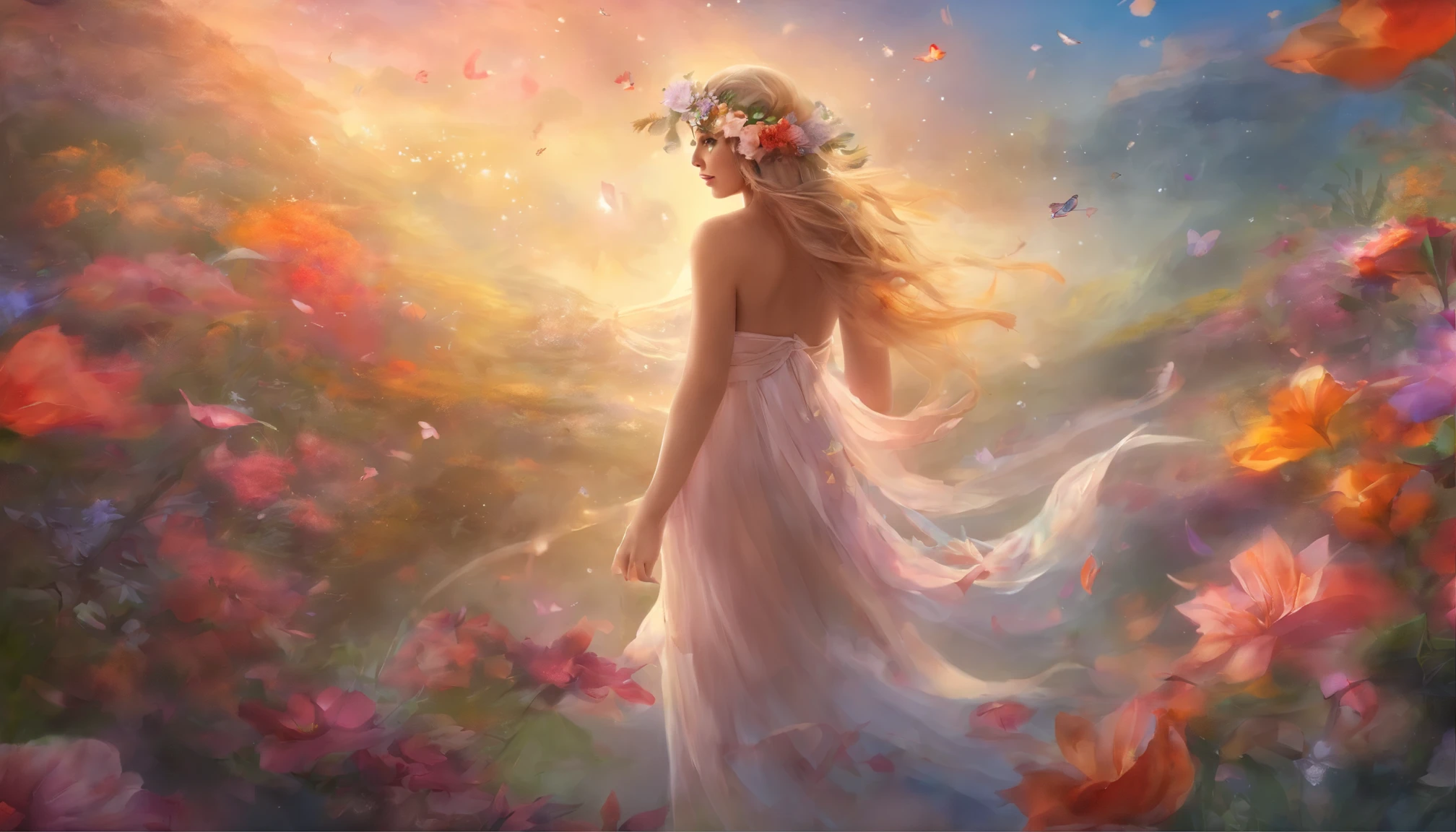 Girl naked photoshoot abundant flowers 