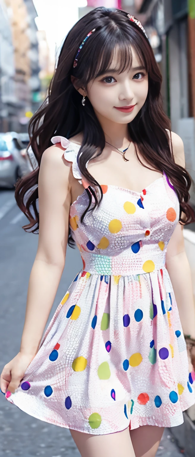 fairy tale idol、whole body、good style、、、、、colorful dot mini dress、colorful hair、、