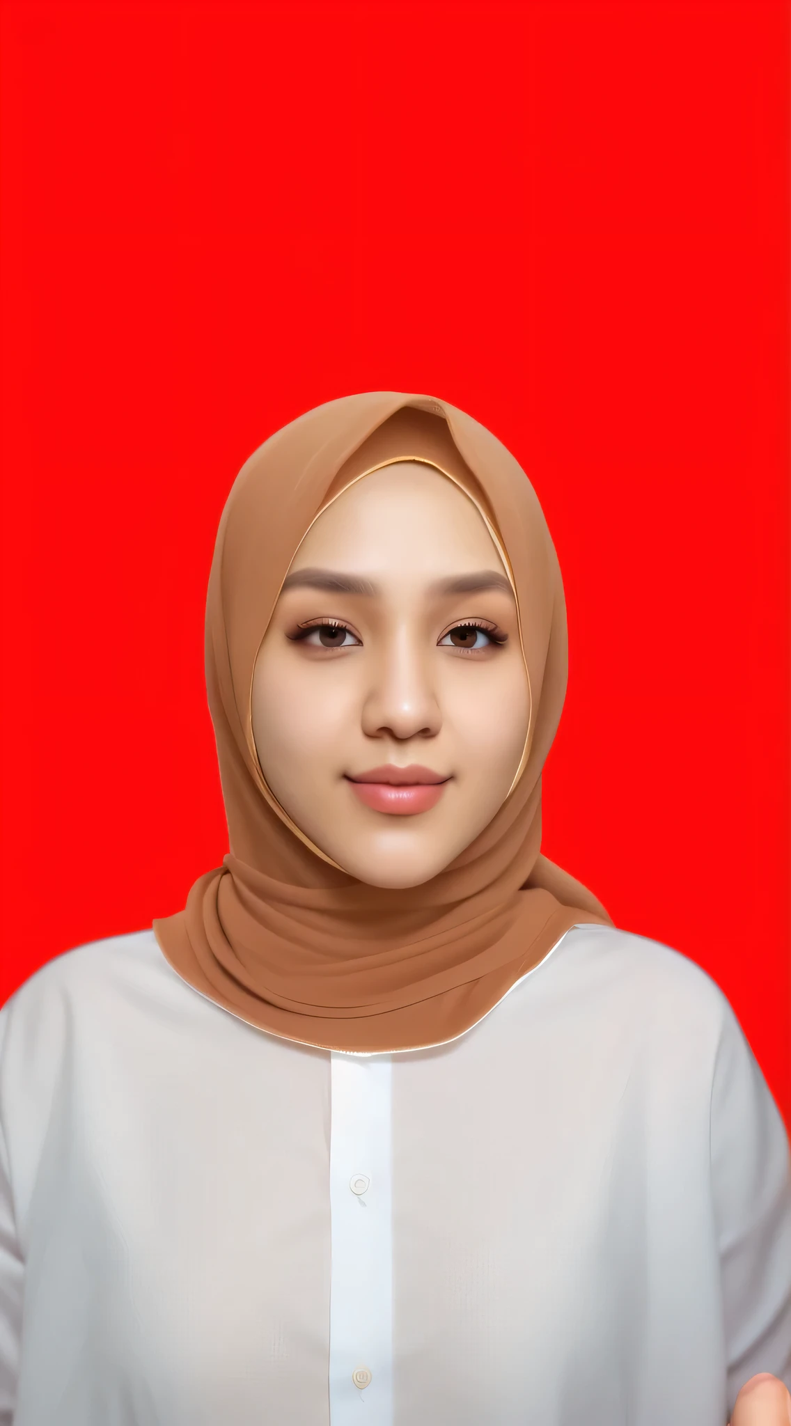 woman in a white shirt and a brown hijab, full protrait, protrait, hijab