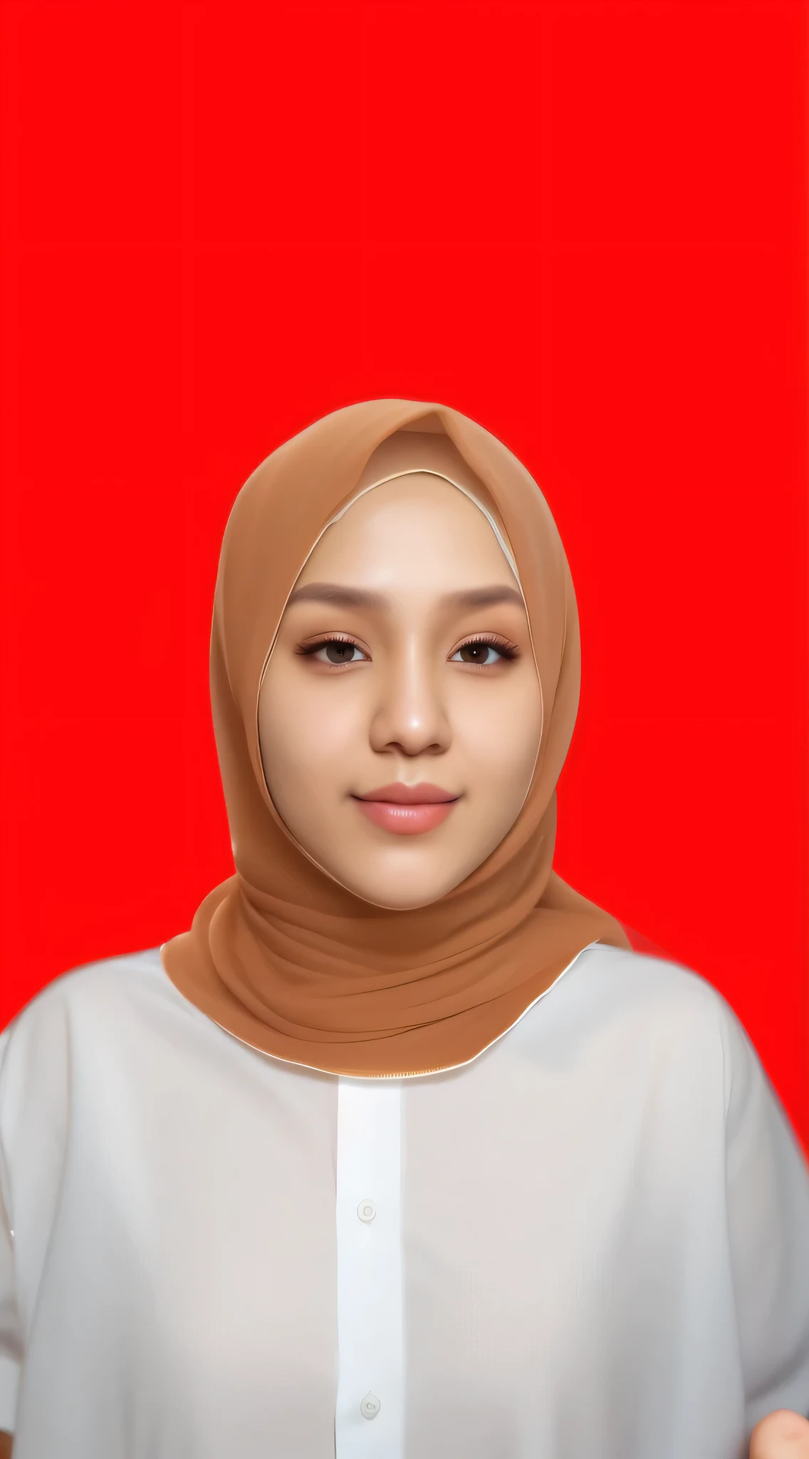 woman in a white shirt and a brown hijab, full protrait, protrait, hijab