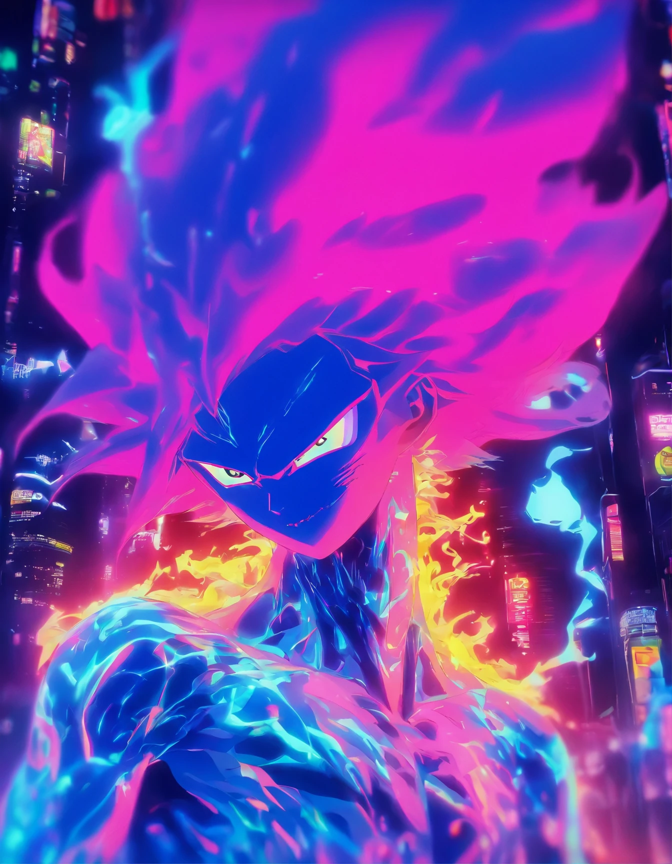 "Experience the ethereal beauty of a phantasmagorical figure, rendered in stunning detail by Mschiffer. Watch as the ghostly creature, with its translucent form, comes to life in vibrant neon lights of RGB colors. The strong backlit effect and bokeh add depth and dimension to this 3D masterpiece."