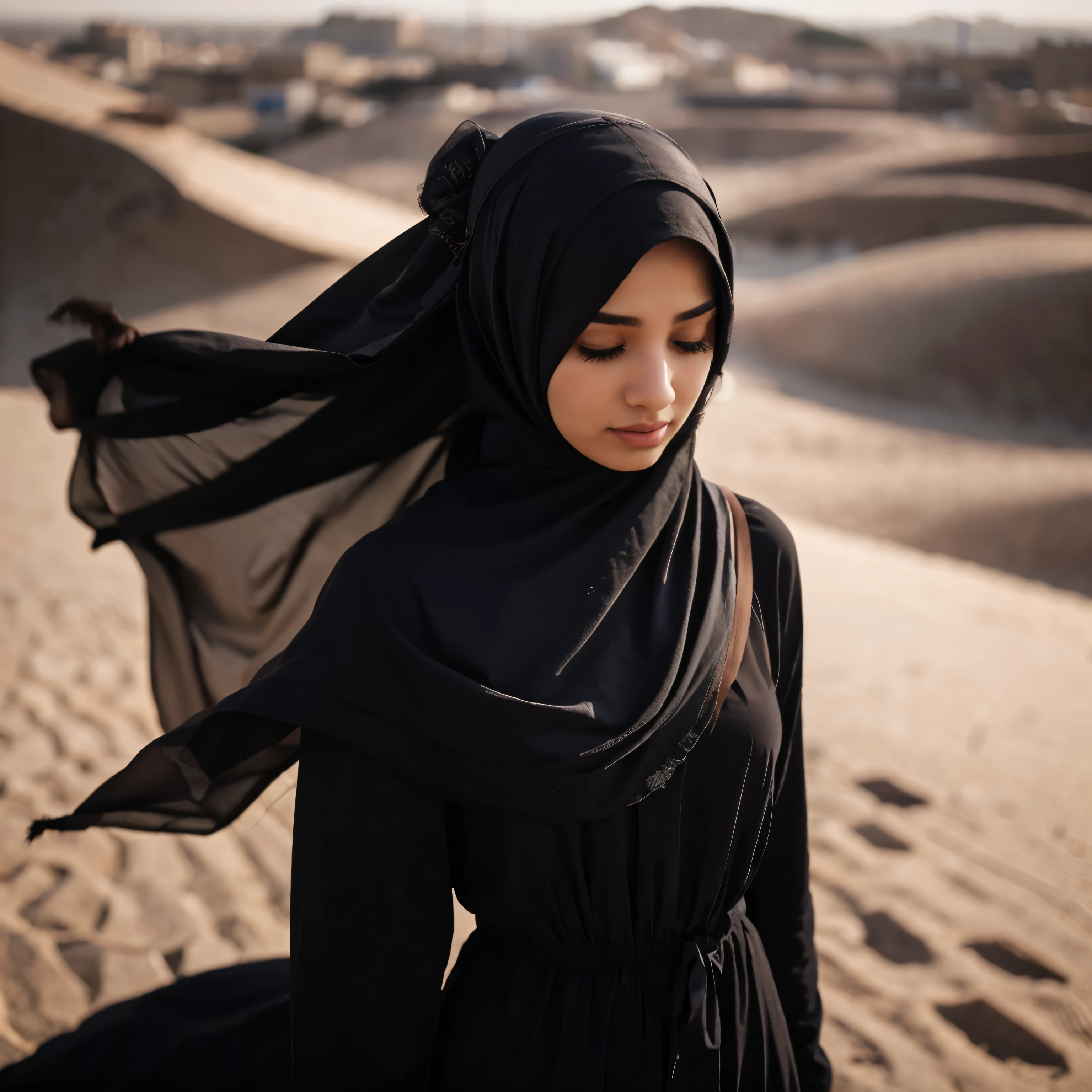 Arab Women wear hijab, eyes closed