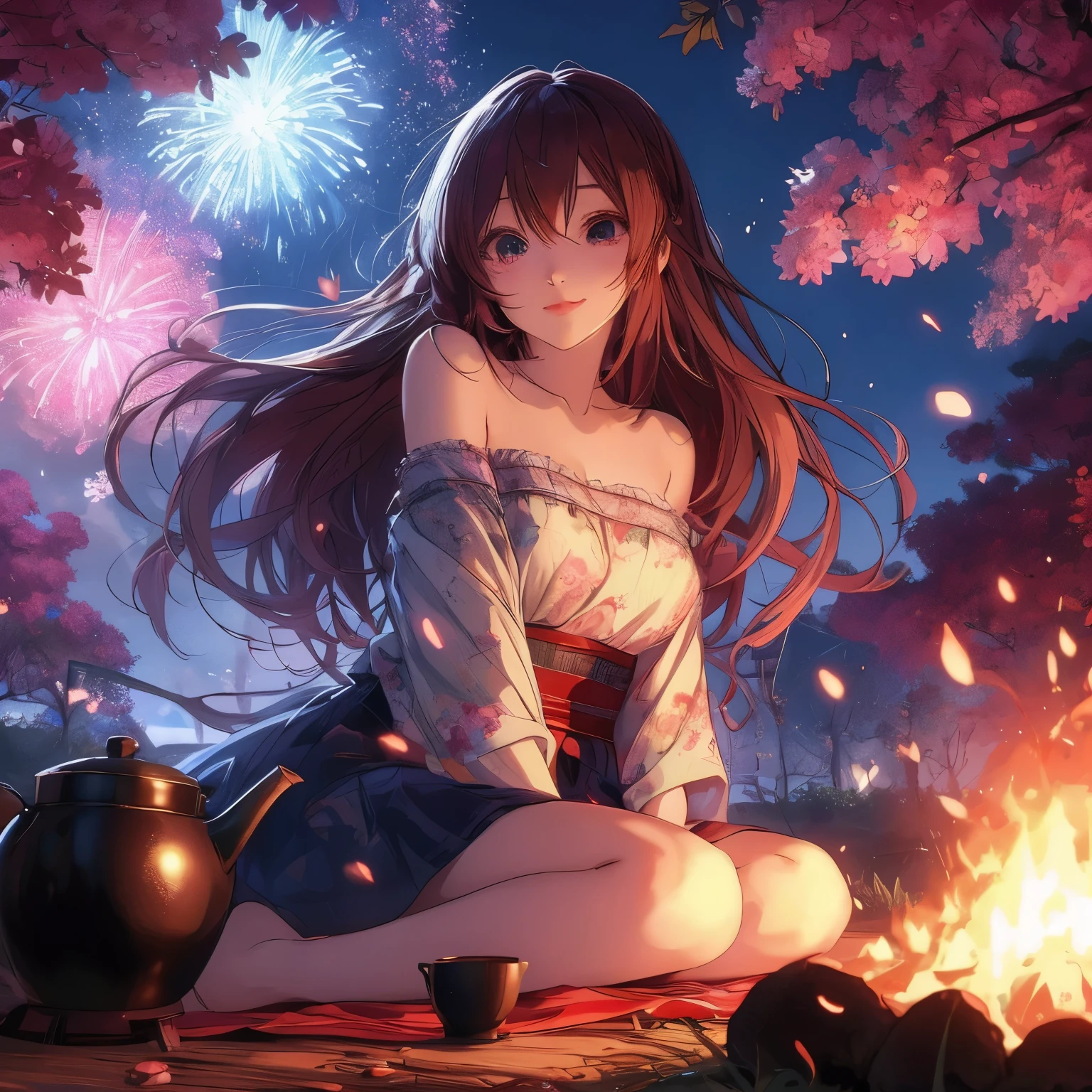 Anime girl sitting on the ground with a pot of tea, anime style 4k, 4kanime wallpaper, anime wallpaper4K, anime wallpaper4k, anime art wallpaper 4k, Anime Art Wallpaper 4k, anime art wallpaper 8k, beautiful anime girl, hd anime wallpaper, anime wallpaper, anime background, Beautiful anime style, anime pictures