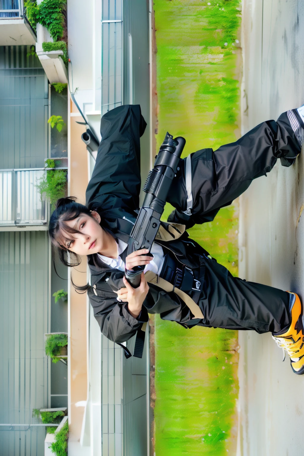 style image of a man holding a gun in a park, m4 sopmod ii girls frontline, trigger anime artstyle, with rifle, holding pdw, in game, full body shot hyperdetailed, holding a mp7, ! Realistic