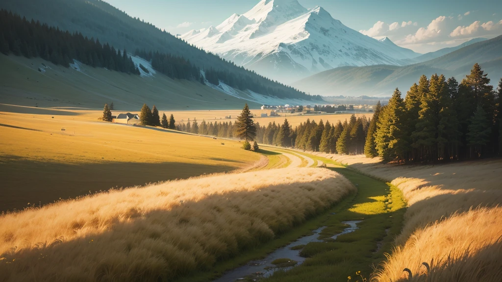 landscape, [grass field | snow forest]