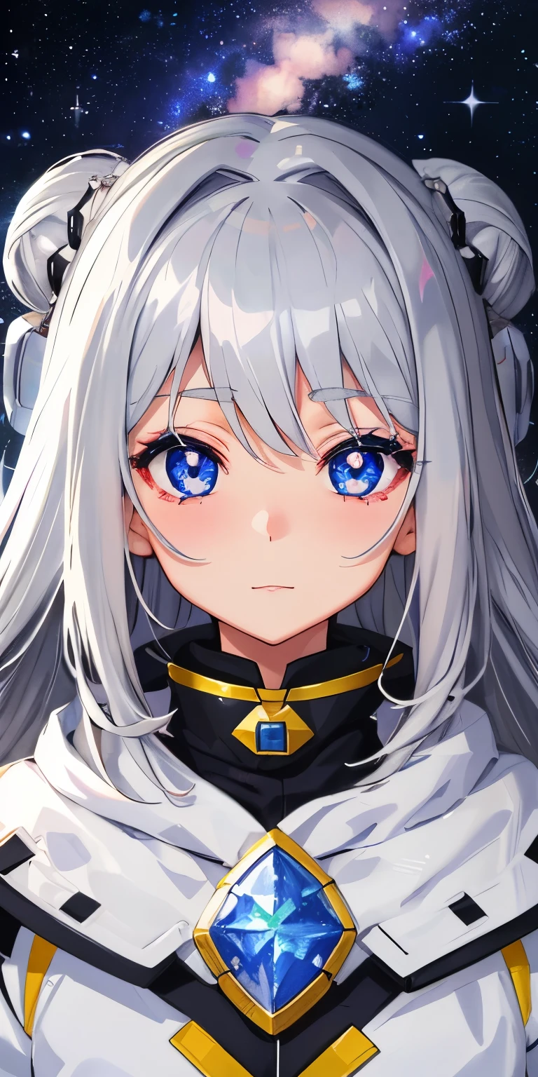 girl、gray hair、Milky Way、anime、her eyes sparkle like heavenly jewels、Eyelashes are also white