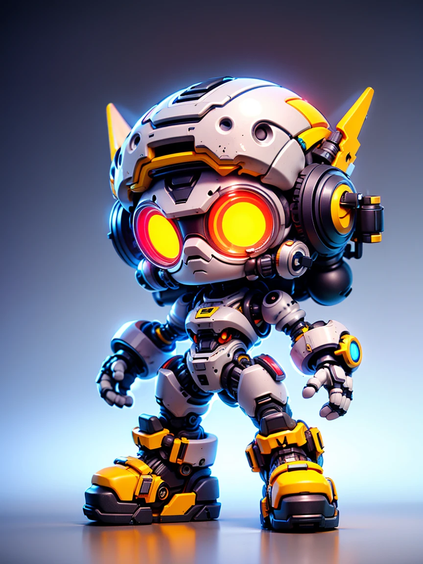 Pixar style, (Blind box toy style:1.2), (full-body shot) , 1 transparent cute voodoo doll, Transparent mecha, Exquisite helmet:1.2, Luminous goggles:1.2, Colorful neon lights, High-tech mechanical parts, Metal body, Detailed mechanical metal design, bright colors, Dynamic glow, Reflective metal surface, bright environment, dynamic poses, Exquisite presence, skill improved, interlocking mechanical gears, Stylish design, motion blur effect, Detailed metal processing, Sci-fi atmosphere, Streamlined aerodynamic shape, Laser scanning pattern, Holographic projection, LED light track, beautiful and unforgettable, Advanced sensors, complex algorithm, Ominous and mysterious atmosphere, electric spark, Shiny chrome plating, Propulsion systems of the future, Clean, White background, (global illumination, Ray tracing, high dynamic range, Unreal rendering,Reasonable design, high detail, masterpiece, best quality, ultra high definition, light)，Chibi，locomotive