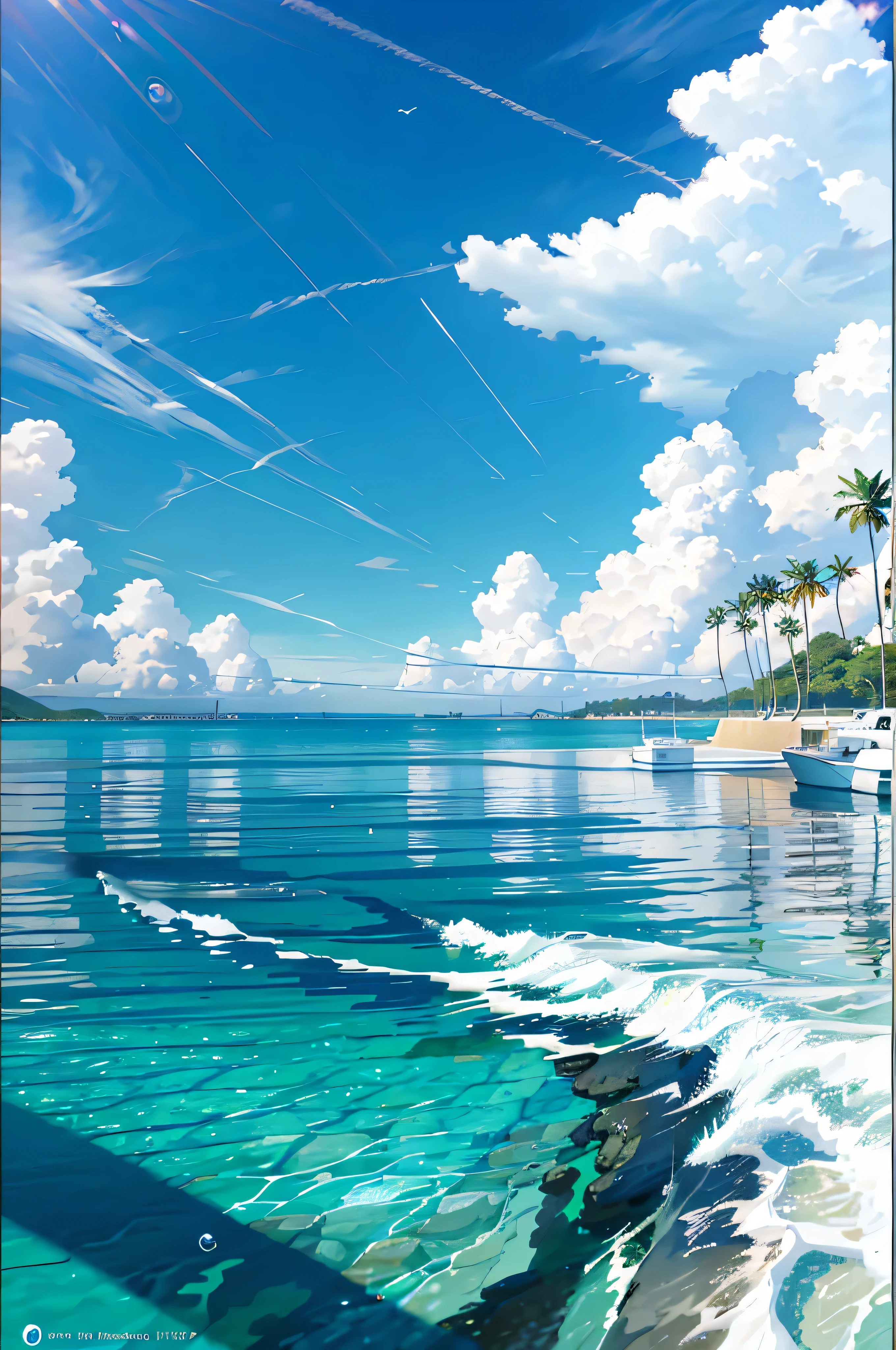 surreal scene, , blue sky background, water, Sunlight, low angle view, mixer, Product renderings, HD 8K.