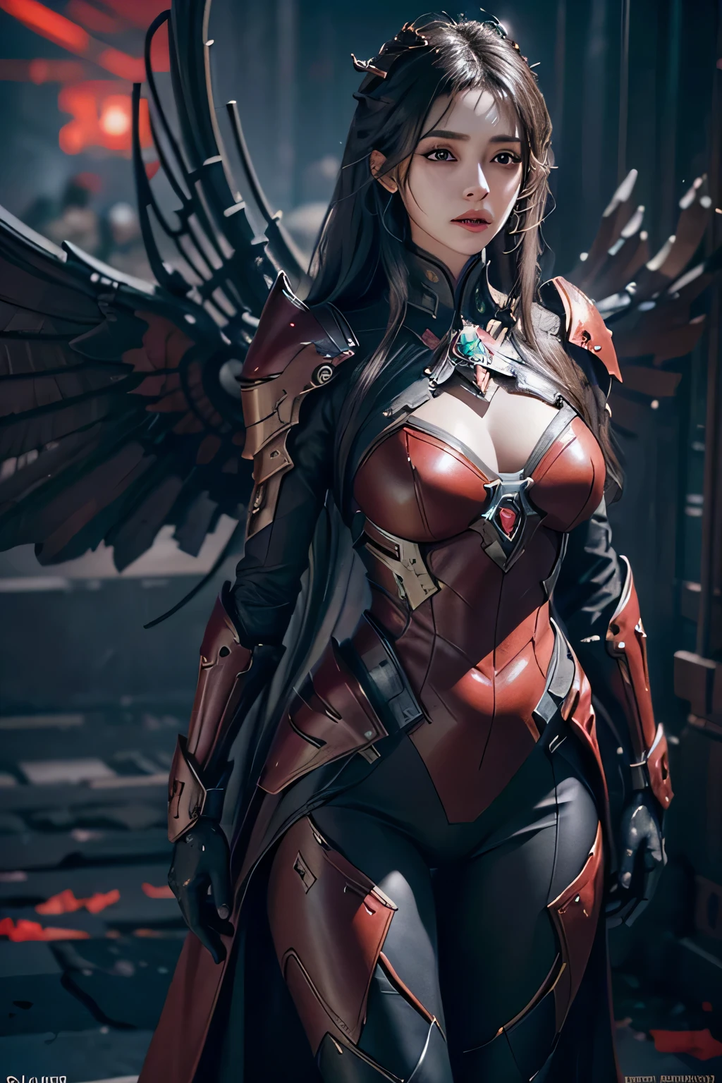 ((Raw photo)), ((masutepiece)), Girl in anthropomorphic humanoid angel hijab armor, intricate detailes, futobot, Complex Griebles works, The Sea Behind, full white wings, Beautiful, Detailed eyes and lips, big breast, full breast, round breast, erect nipples, 15 years old, cute face, blushing