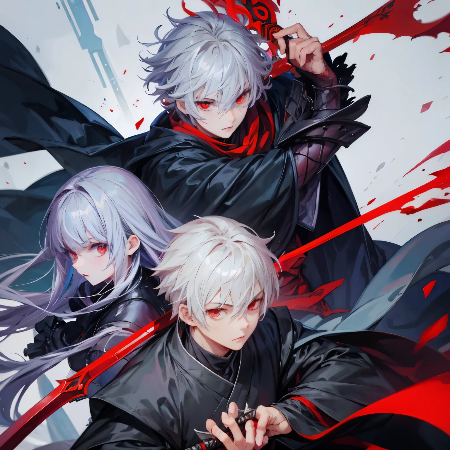 gray hair、Darknesagic Swordsman Amon、red eyes