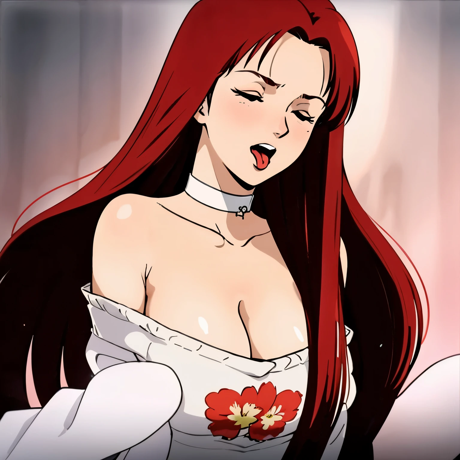 masterpiece,high quality,solo,nsfw, christinamackenzie,1girl, bedroom, low angle, vagina releasing lots of cum and squirting the cum out, naked body,full body,choker,big breasts, face blush,scream,tongue,tongue extended,tongue longer, closed eyes,pale skin, long hair,parted bangs,red hair,green eyes,