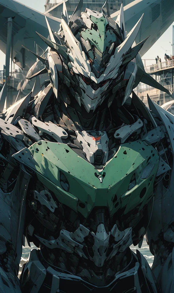 Mecha emerging from the sea ，Huge diving gear on the body. Cockpit on the chest. Super huge. Realistic high-detail digital art. Blue armor that can be used for camouflage. Coral reef on the body.、Lichen ，Already a little rusty                          