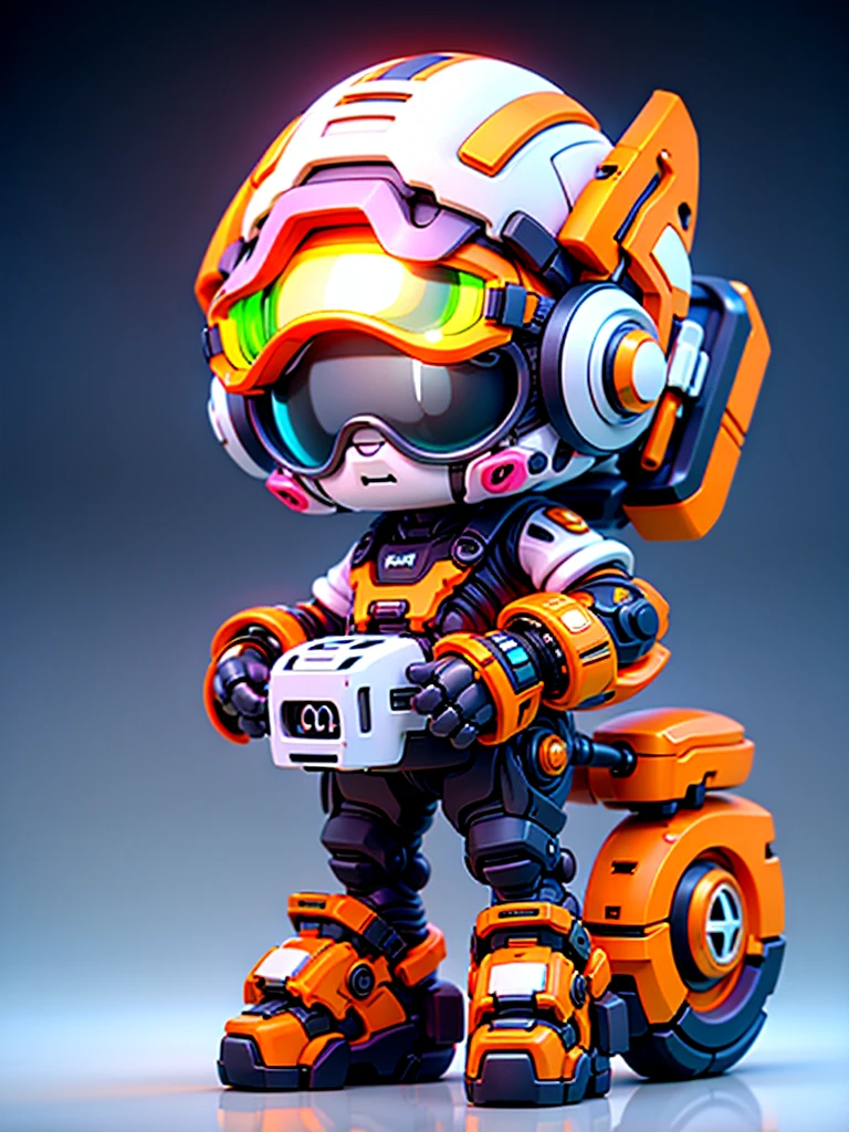 Pixar style, (Blind box toy style:1.2), (full-body shot) , 1 transparent cute voodoo doll, Transparent mecha, Exquisite helmet:1.2, Luminous goggles:1.2, Colorful neon lights, High-tech mechanical parts, Metal body, Detailed mechanical metal design, bright colors, Dynamic glow, Reflective metal surface, bright environment, dynamic poses, Exquisite presence, skill improved, interlocking mechanical gears, Stylish design, motion blur effect, Detailed metal processing, Sci-fi atmosphere, Streamlined aerodynamic shape, Laser scanning pattern, Holographic projection, LED light track, beautiful and unforgettable, Advanced sensors, complex algorithm, Ominous and mysterious atmosphere, electric spark, Shiny chrome plating, Propulsion systems of the future, Clean, White background, (global illumination, Ray tracing, high dynamic range, Unreal rendering,Reasonable design, high detail, masterpiece, best quality, ultra high definition, light),Chibi,locomotive