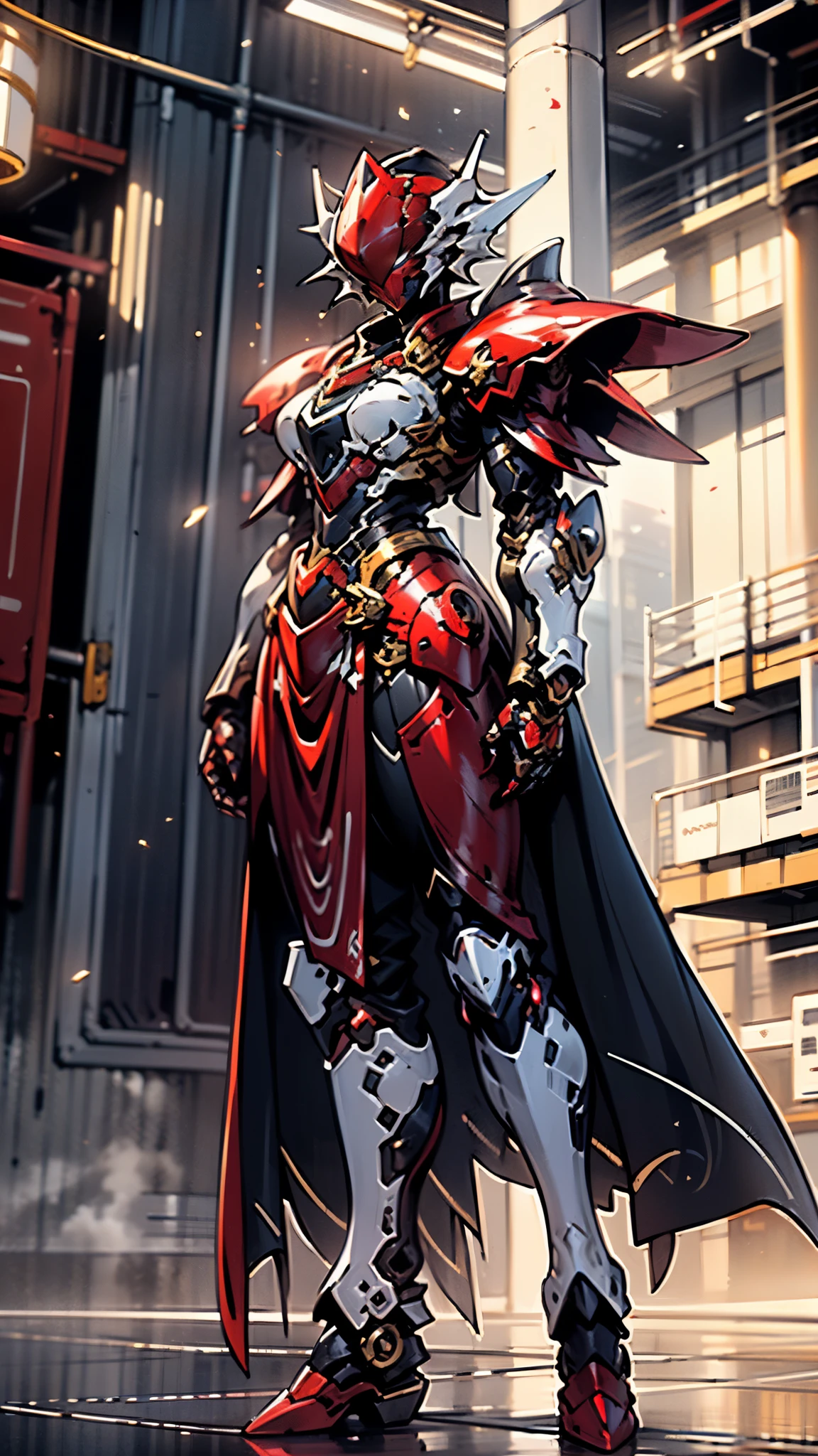 A woman adorned in fantasy-style full-body armor, a crown-concept fully enclosed helmet that unveils only her eyes, a composite layered chest plate, fully encompassing shoulder and hand guards, a lightweight waist armor, form-fitting shin guards, the overall design is heavy-duty yet flexible, ((the armor gleams with a golden glow, complemented by red and blue accents)), exhibiting a noble aura, she floats above a fantasy-surreal high-tech city, this character embodies a finely crafted fantasy-surreal style armored hero in anime style, exquisite and mature manga art style, (Queen bee mixed with Spider concept Armor, plasma, blood), ((Element, energy, elegant, goddess, femminine:1.5)), metallic, high definition, best quality, highres, ultra-detailed, ultra-fine painting, extremely delicate, professional, anatomically correct, symmetrical face, extremely detailed eyes and face, high quality eyes, creativity, RAW photo, UHD, 32k, Natural light, cinematic lighting, masterpiece-anatomy-perfect, masterpiece:1.5
