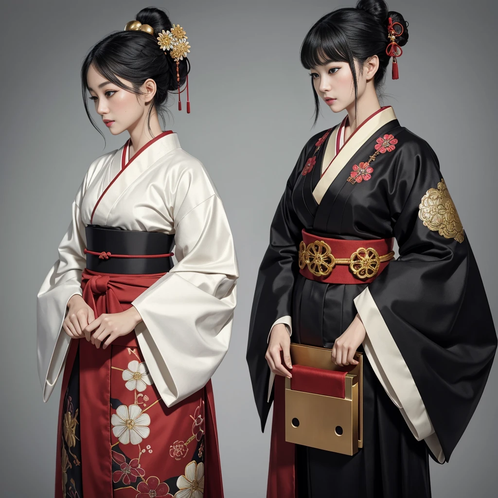 ((Best Quality)), ((Masterpiece)), (detailed), samurai woman, beautiful , black dress with drawn skulls