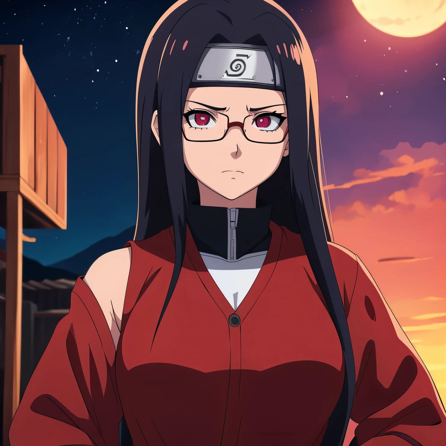 anime girl with glasses and long hair, anime visual of a cute girl, anime style. 8k, pin on anime, anime vibes, anime style 4 k, anime moe artstyle, anime aesthetic, anime girl desktop background, anime visuals, anime girl with real hair, ethereal anime, anime girl with long hair, beautiful anime portrait , anime , naruto, naruto anime, sharingan background, night time, dark , sharingan , wearing naruto headband  