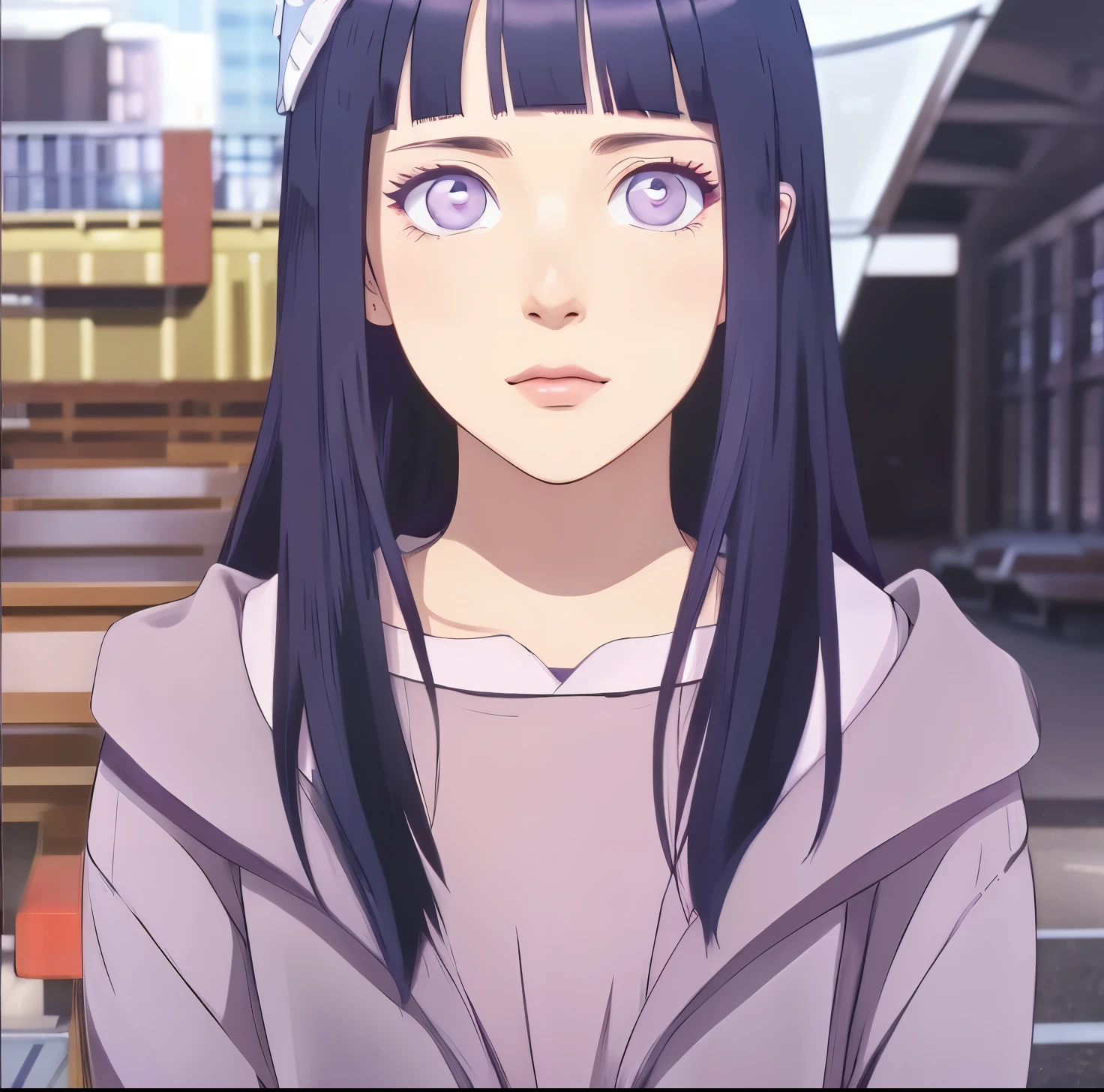 1 girl, Hinata Hyuga, hair color, slightly purple hair, realistis, 70 lens
