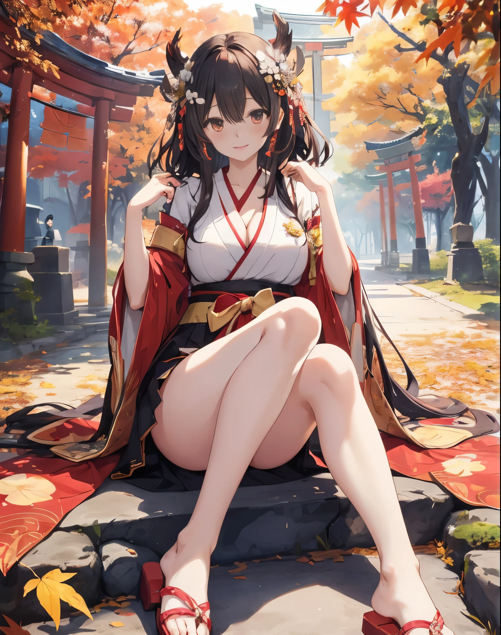 anime girl sitting on a stone platform in a red and white outfit, guweiz on pixiv artstation, guweiz on artstation pixiv, anime goddess, guweiz, beautiful anime girl squatting, seductive anime girl, japanese goddess, trending on artstation pixiv, the anime girl is crouching, beautiful anime girl, onmyoji