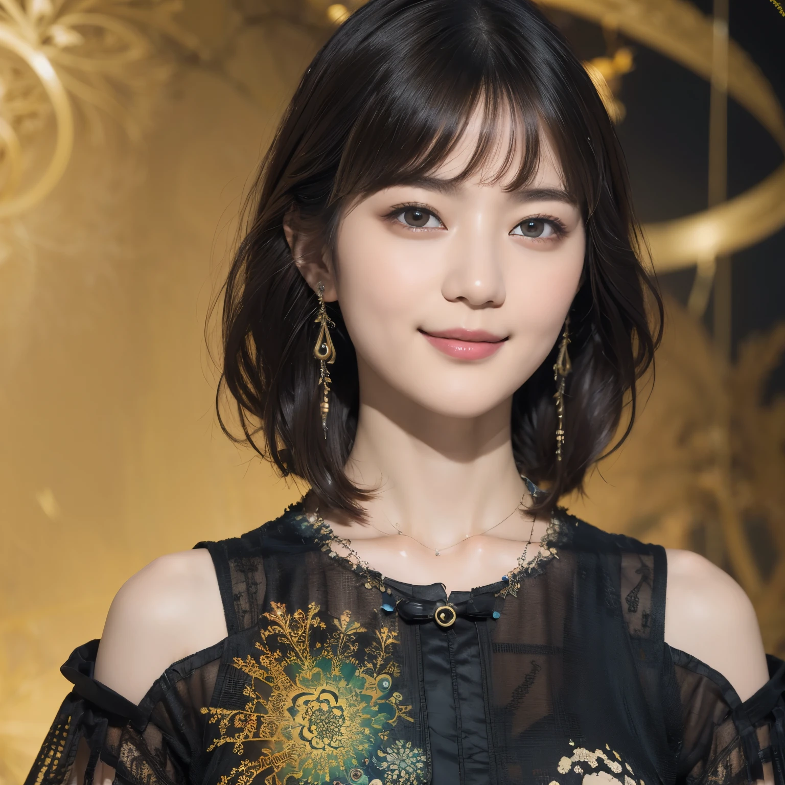 172
Shorthair, a 20 yo woman, gentle smile, abstract, (entangle:1.2), (background is fractal design:1.46)
