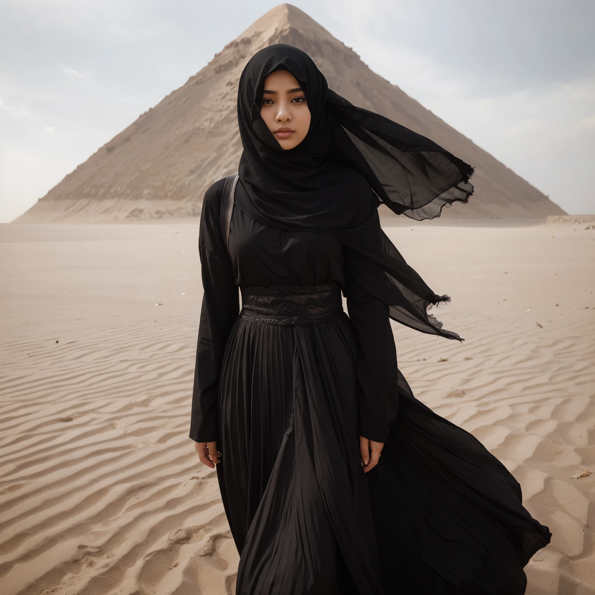 Arab women wear blakc hijab, invisible hair