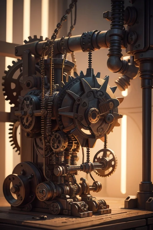 Mechanical Puppet, complex mechanism, gears, wires, pipes, joints