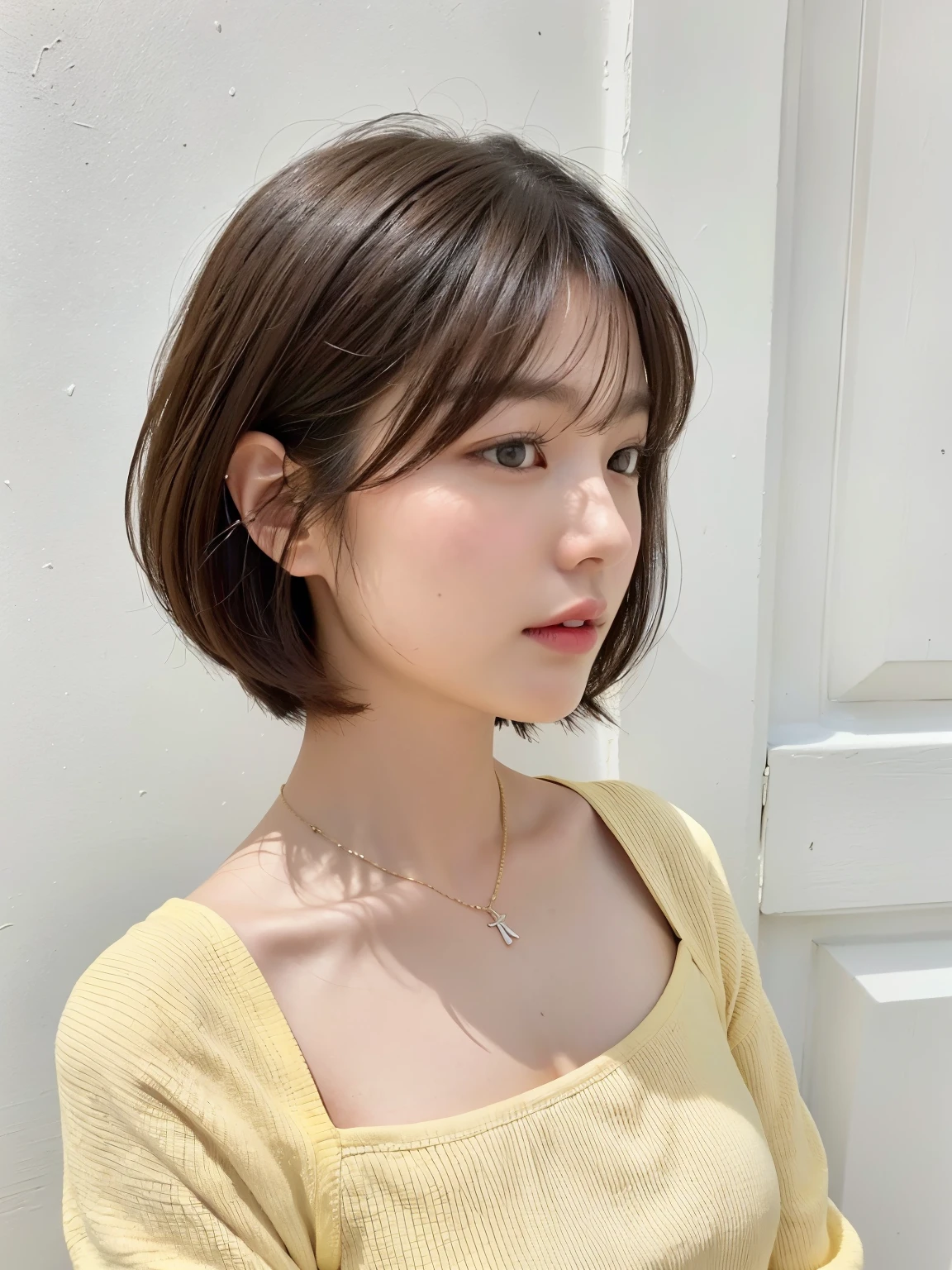 (Best quality, 8k, 32k, Masterpiece, UHD:1.2) "Generate a captivating artwork featuring a young Japanese girl model with short, sleek black hair styled in a chic bob haircut. Envision her bathed in dramatic cinematic lighting, creating an atmosphere of allure and mystery. Emphasize a romantic aesthetic vibe, showcasing the model in a poised and elegant pose that evokes a sense of intimacy and sophistication. Utilize warm and soft tones to enhance the romantic ambiance, and consider incorporating elements like flowing fabrics or flowers to add a touch of ethereal beauty. Capture the essence of romance and beauty through the model's expression, the play of light and shadows, and the overall aesthetic, creating a visually compelling and emotionally resonant piece." (perfect eyes), flawless skin, flawless face, cinematic, tight body, ((well-proportion female hands)), ((female hands with five digits)) ((Body is well proportioned)), ((chic bob haircut)), soft focus ((Short Black Hair)),