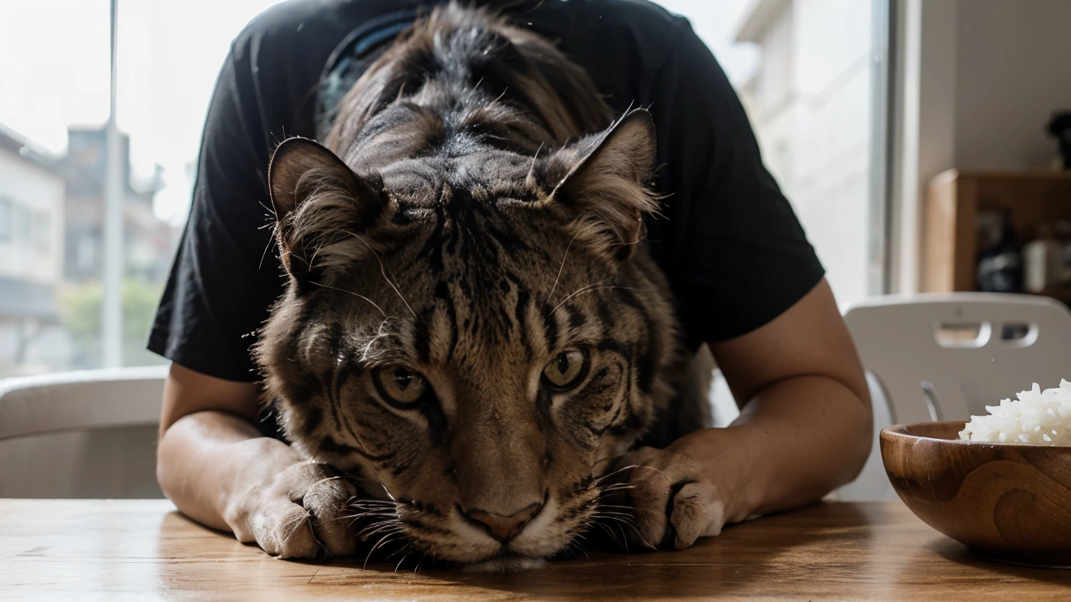 raw 4k big cat eat rice