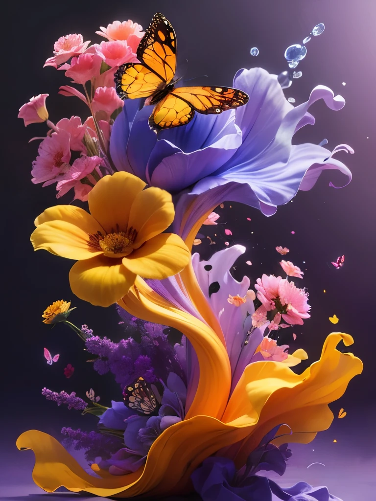 flowers and butterfly paint splashion