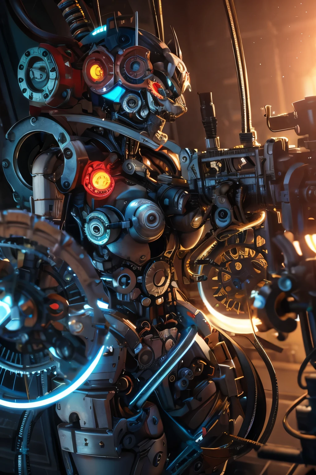 Mechanical Puppet, complex mechanism, gears, wires, pipes, joints