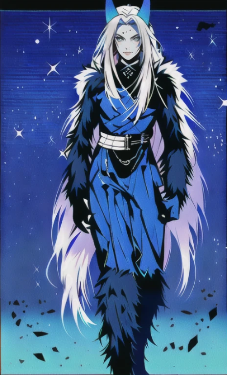 solo, 1boy,「white hair,cerulean blue」long hair,  {{nighthawk mask}},  There&#39;s a man wearing a costume, {fox tail,} {one wing of a crow} Farson!!!!, furry Farson, furry characters, furry anime, Farson, furry paws furry, Furry shots, there is nothing, very hairy, furry artist, upright, [[[Anthropomorphic Nue]]] virtual youtuber, full body